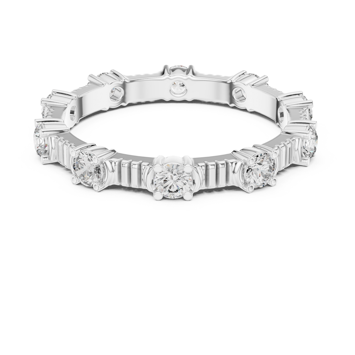 Round Diamond Station Eternity Band with Sculpted Ribbed Gold Details
