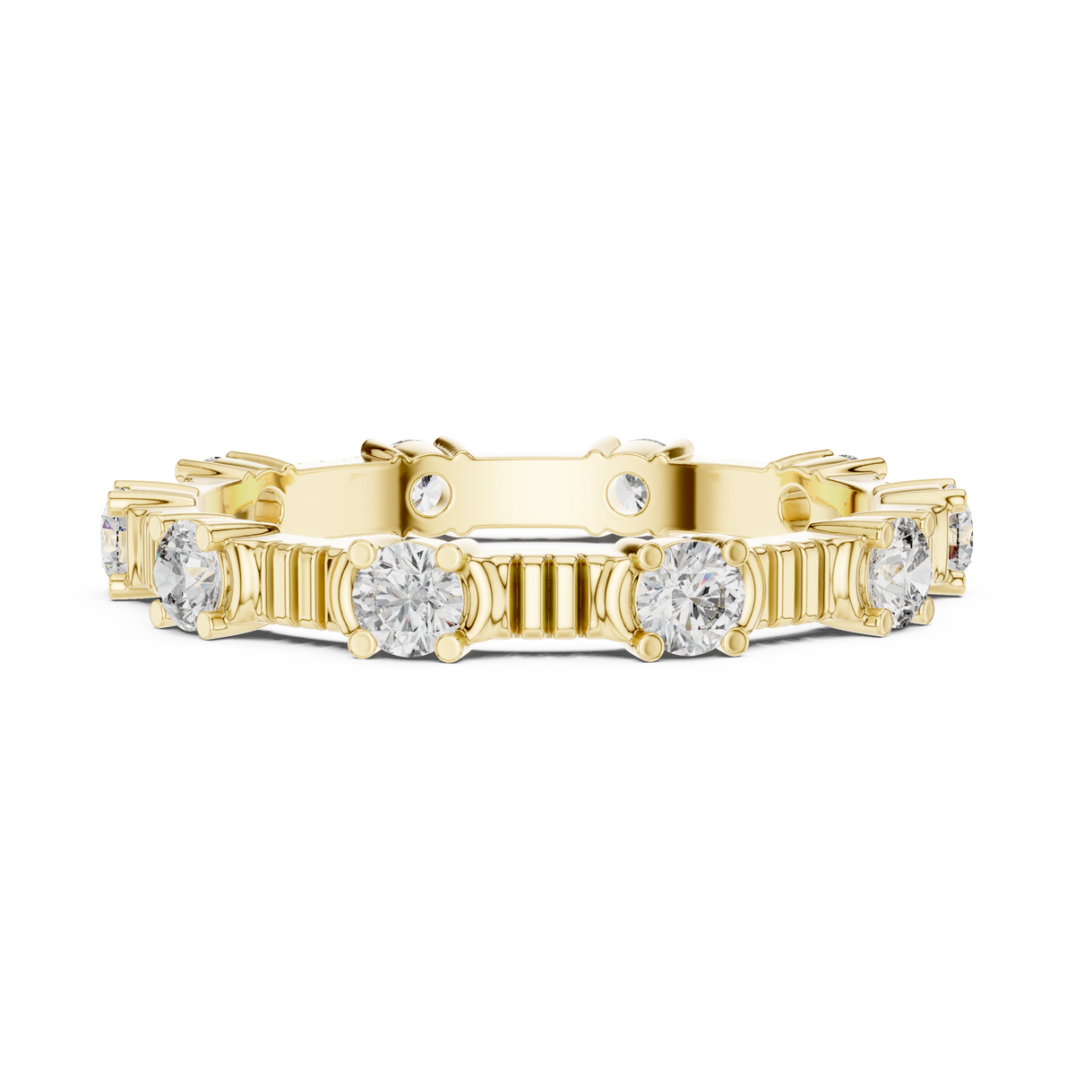 Round Diamond Station Eternity Band with Sculpted Ribbed Gold Details