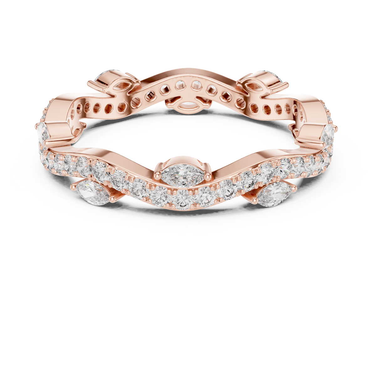 Marquise & Round Diamond Contour Eternity Band with Curved V-Shape Design