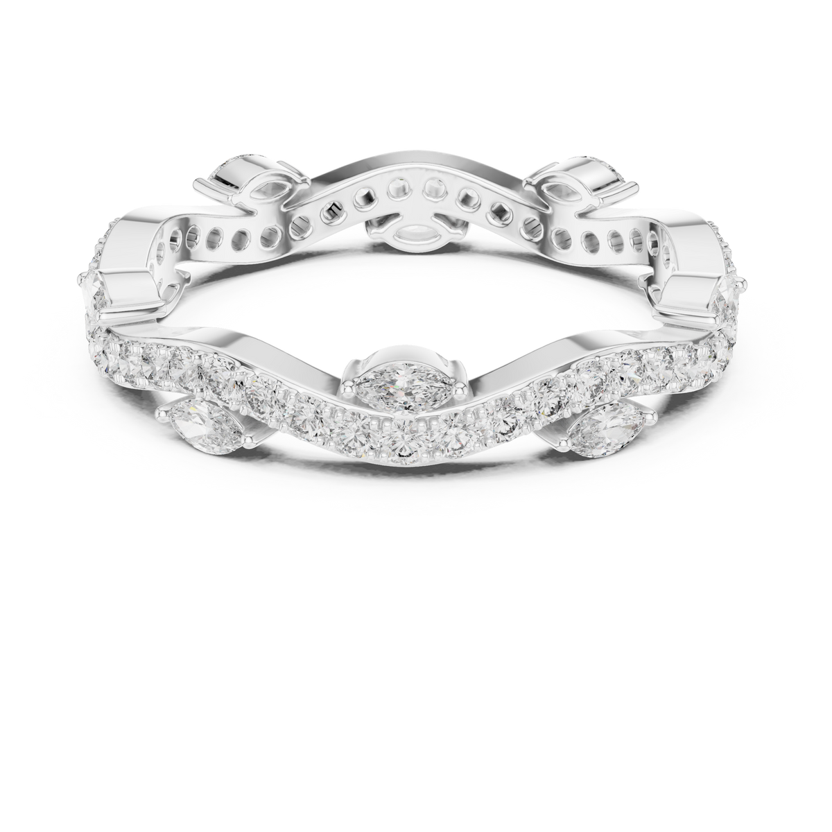 Marquise & Round Diamond Contour Eternity Band with Curved V-Shape Design