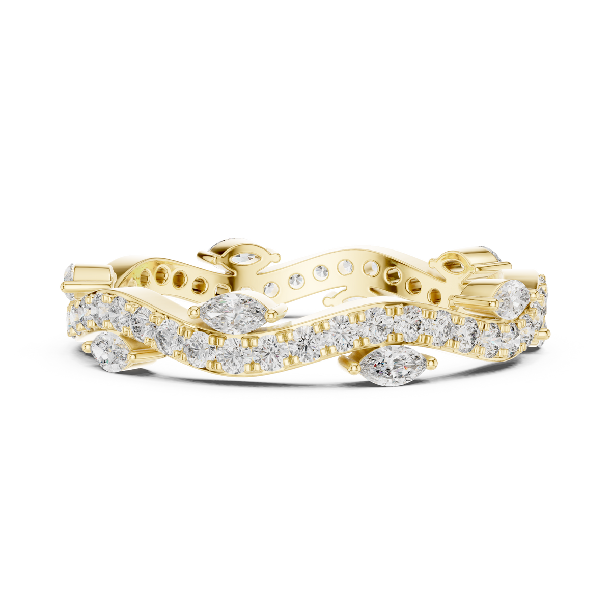 Marquise & Round Diamond Contour Eternity Band with Curved V-Shape Design