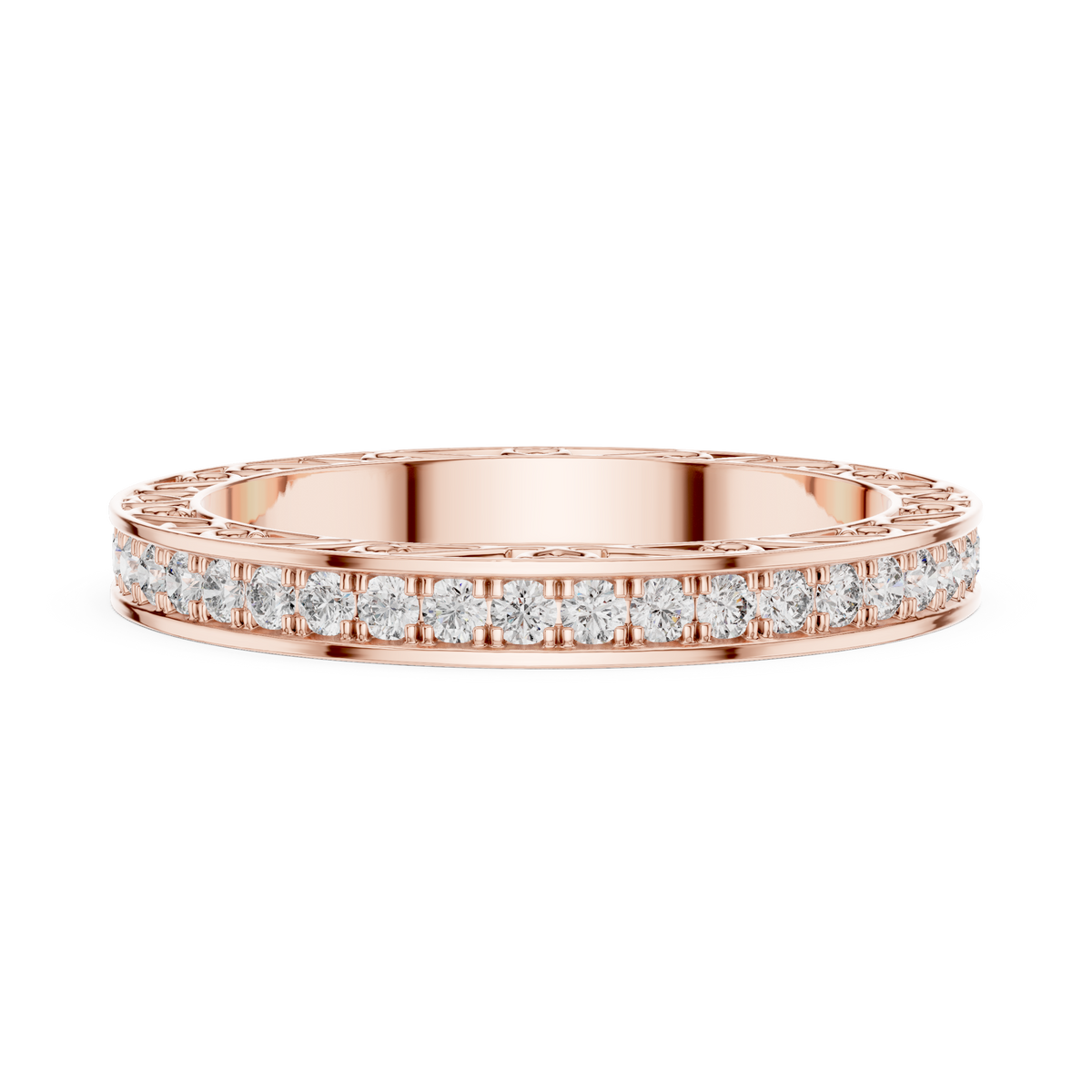 Round Diamond Eternity Band with Ornamental Heart & Scroll Detailing