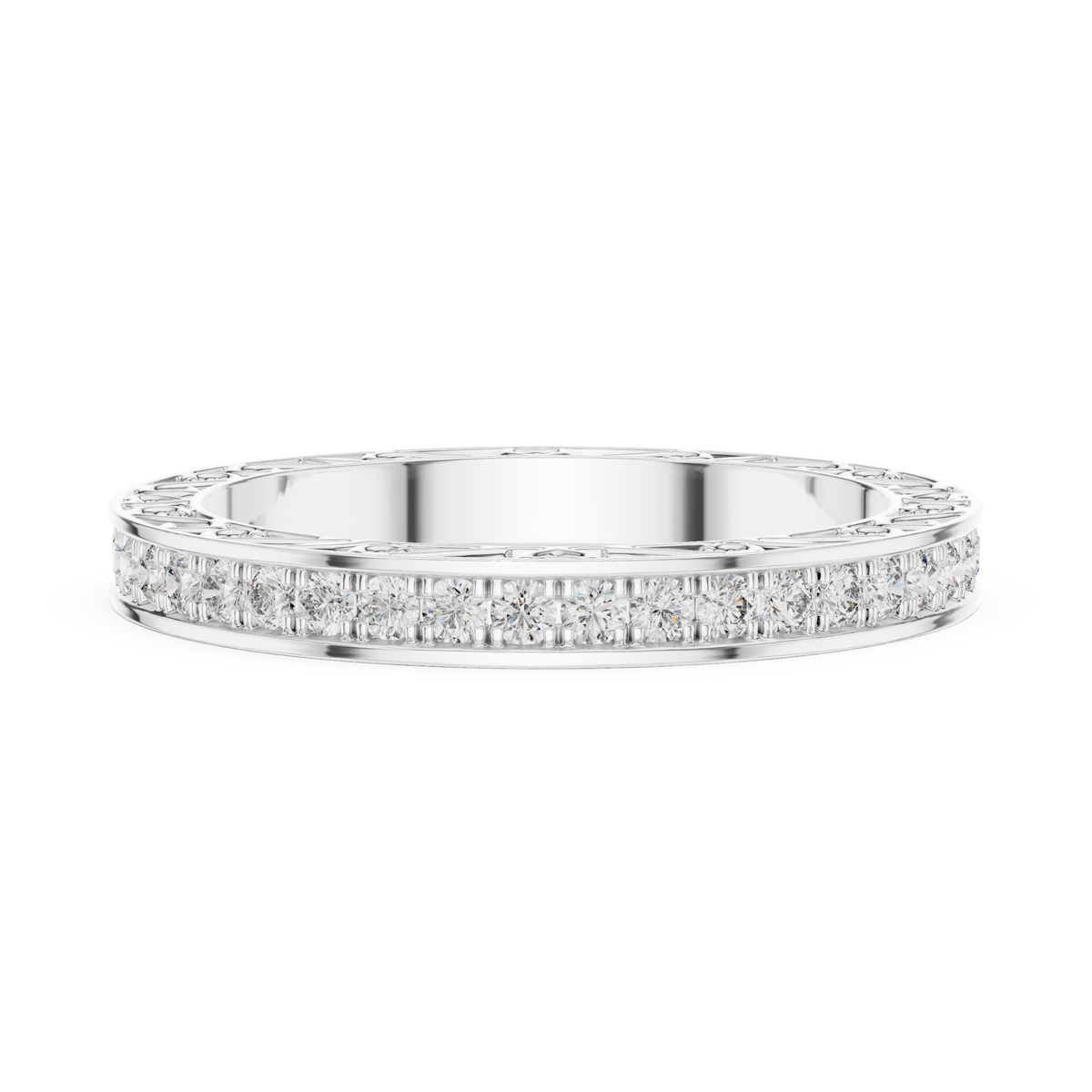 Round Diamond Eternity Band with Ornamental Heart & Scroll Detailing