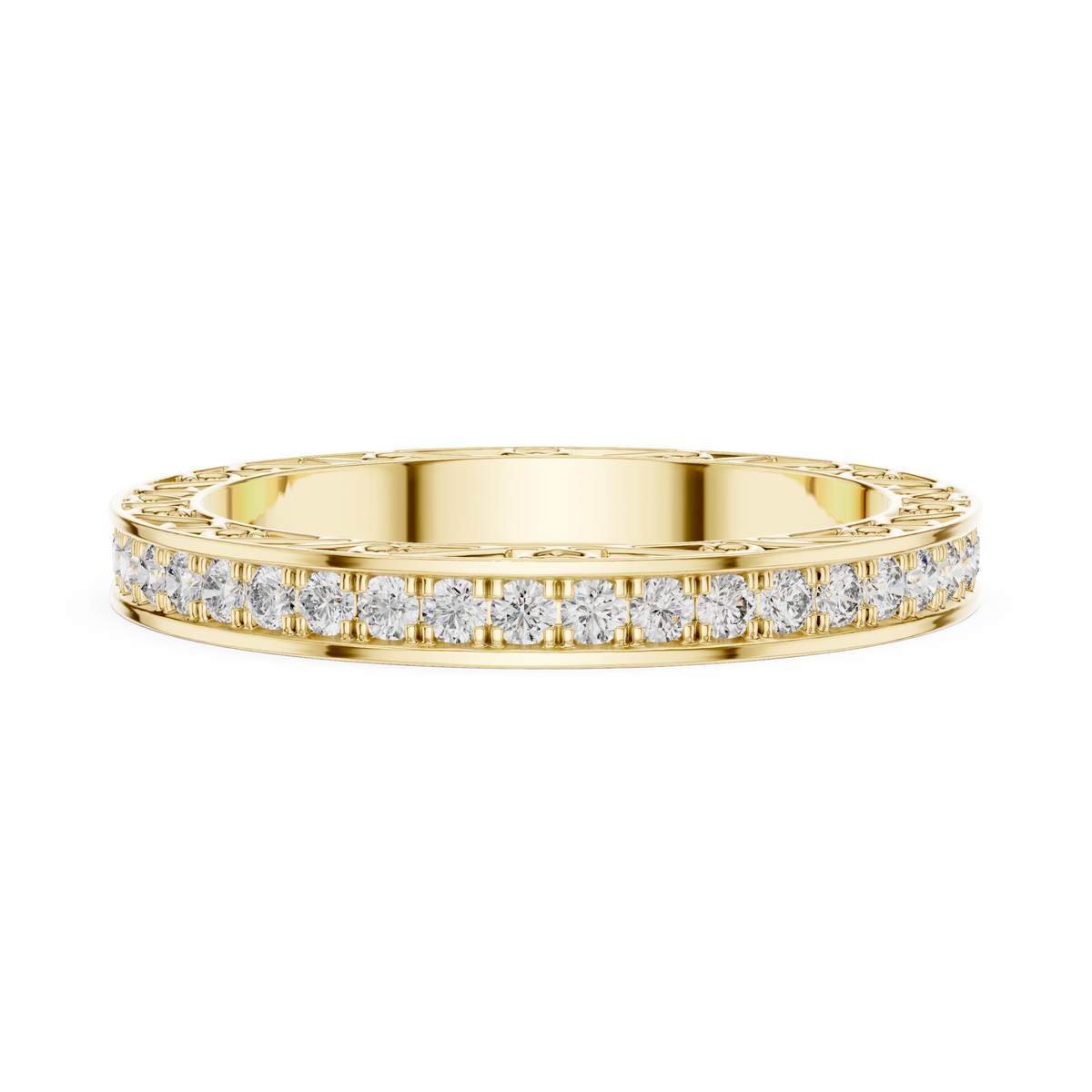 Round Diamond Eternity Band with Ornamental Heart & Scroll Detailing