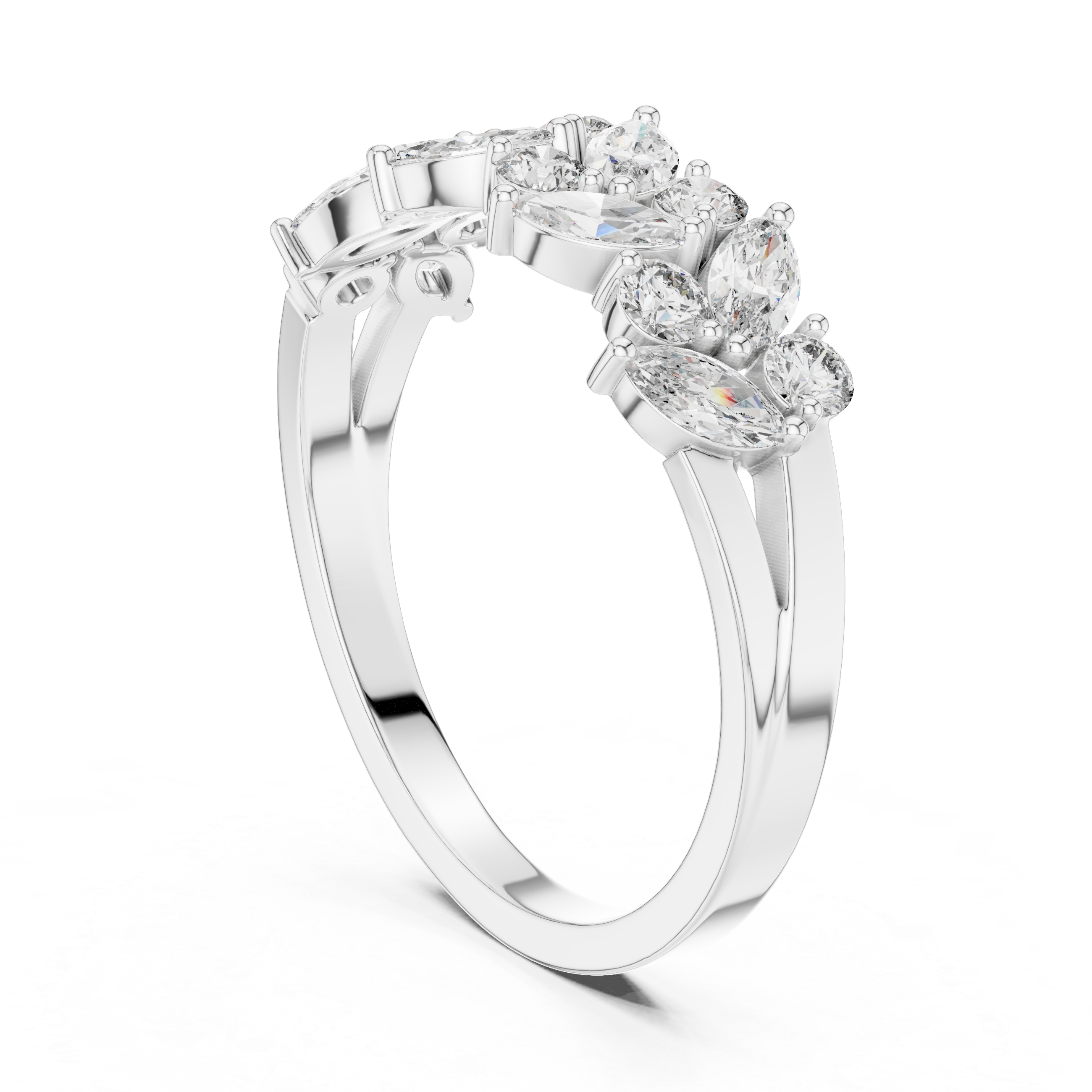 Marquise and Round Diamond Leaf Cluster Band Ring