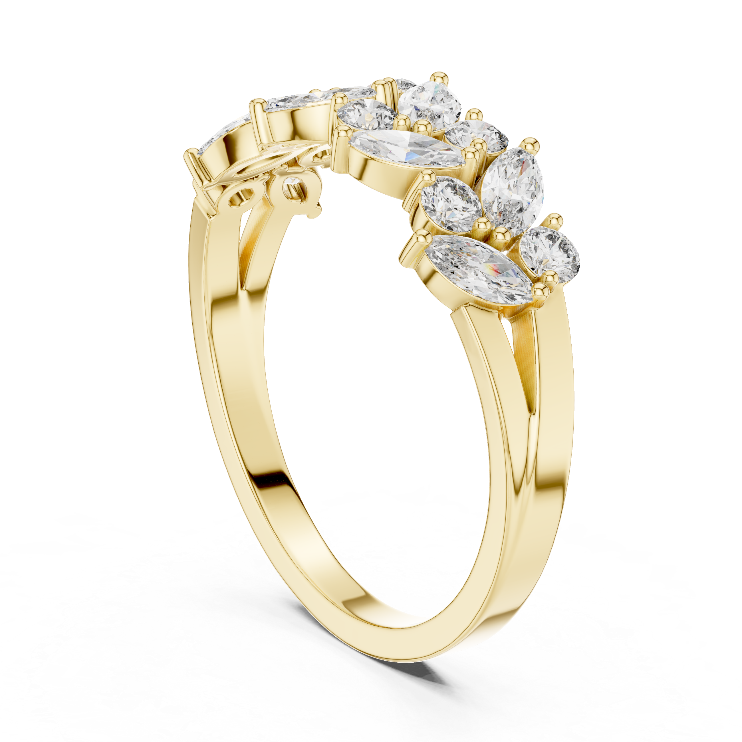 Marquise and Round Diamond Leaf Cluster Band Ring