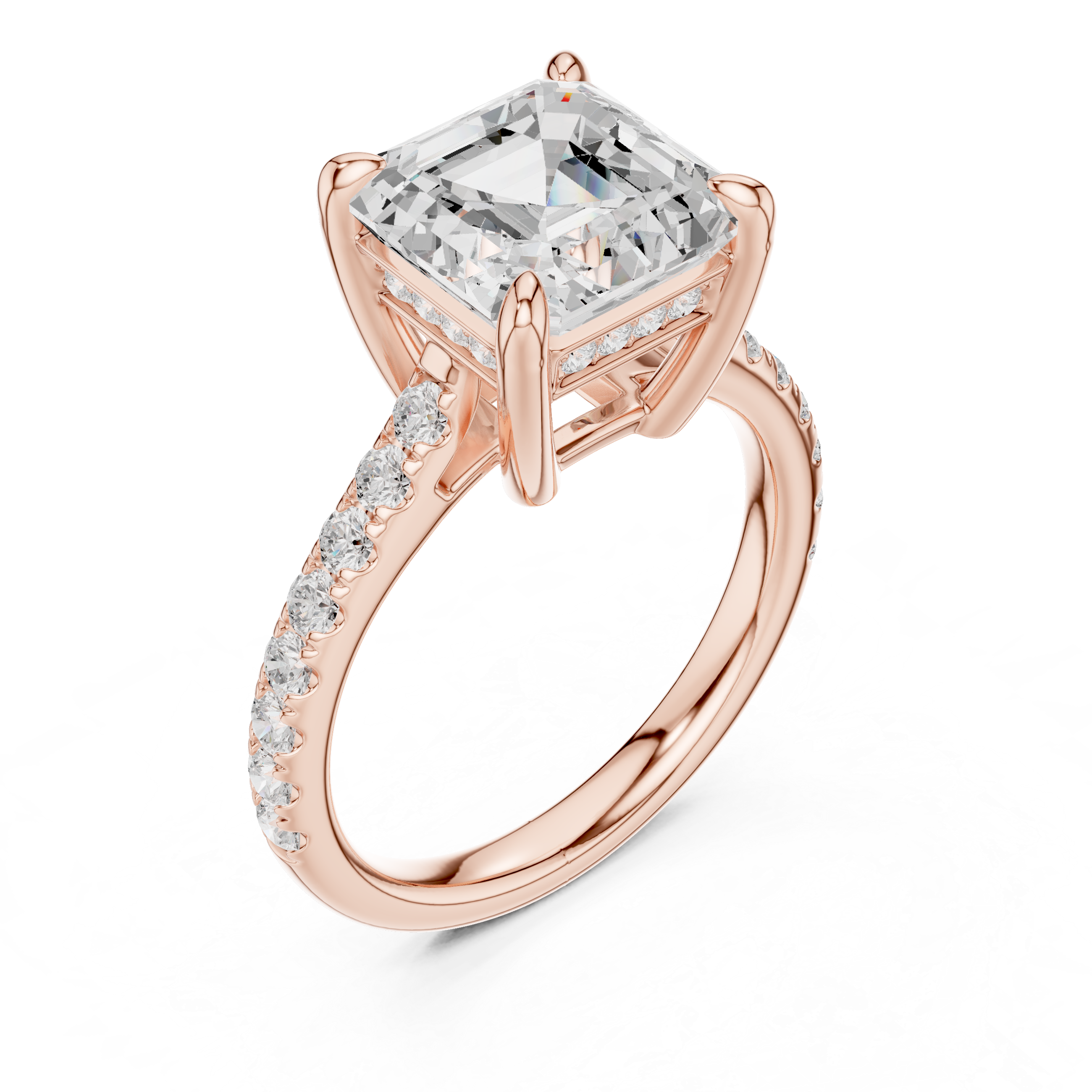 Asscher Cut Hidden Halo Cathedral Engagement Ring