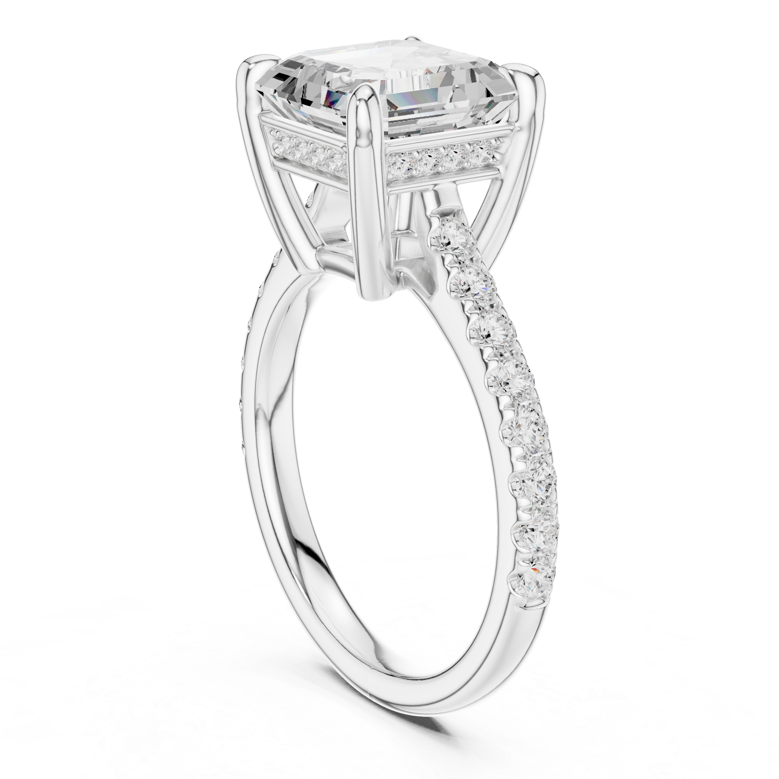 Asscher Cut Hidden Halo Cathedral Engagement Ring