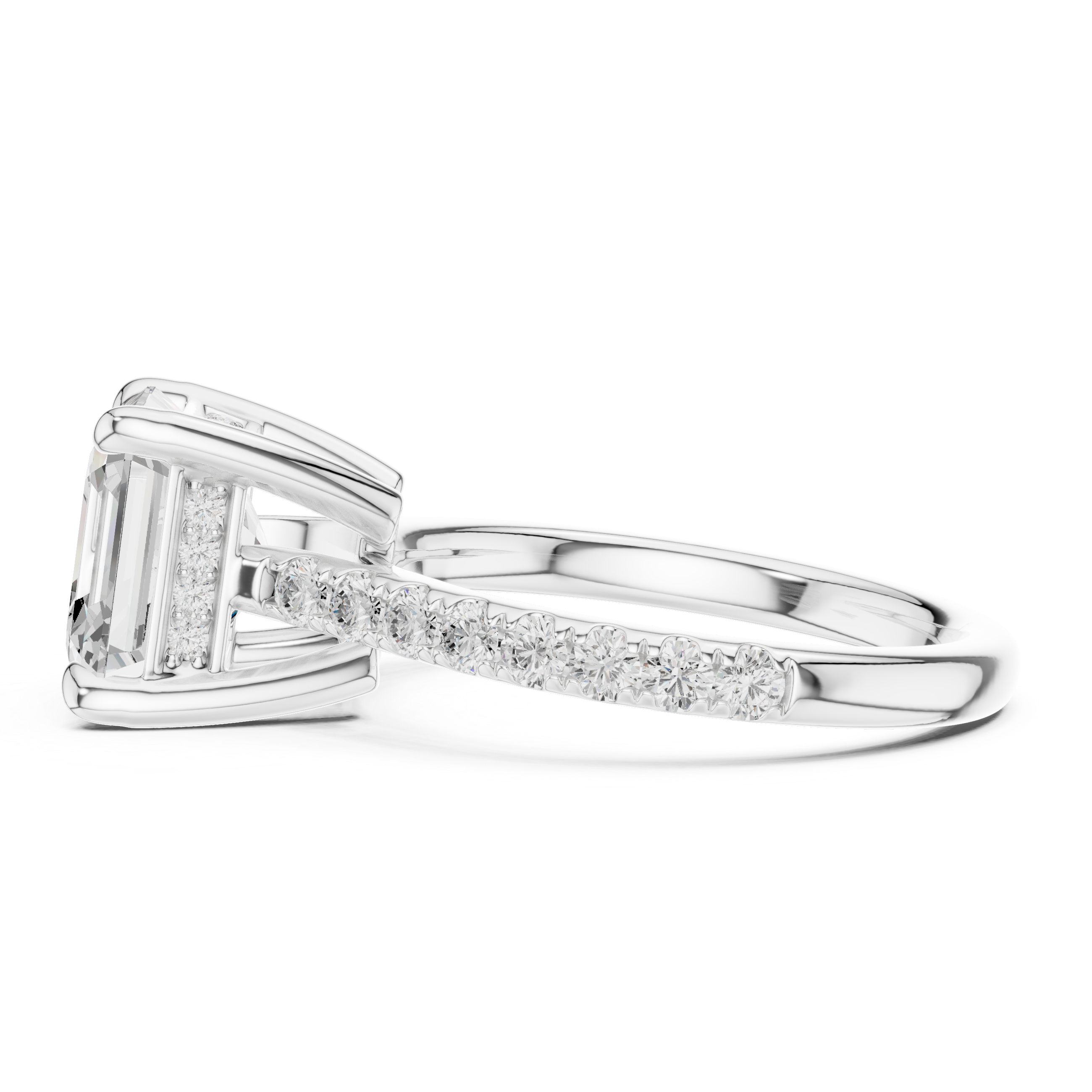 Asscher Cut Hidden Halo Cathedral Engagement Ring