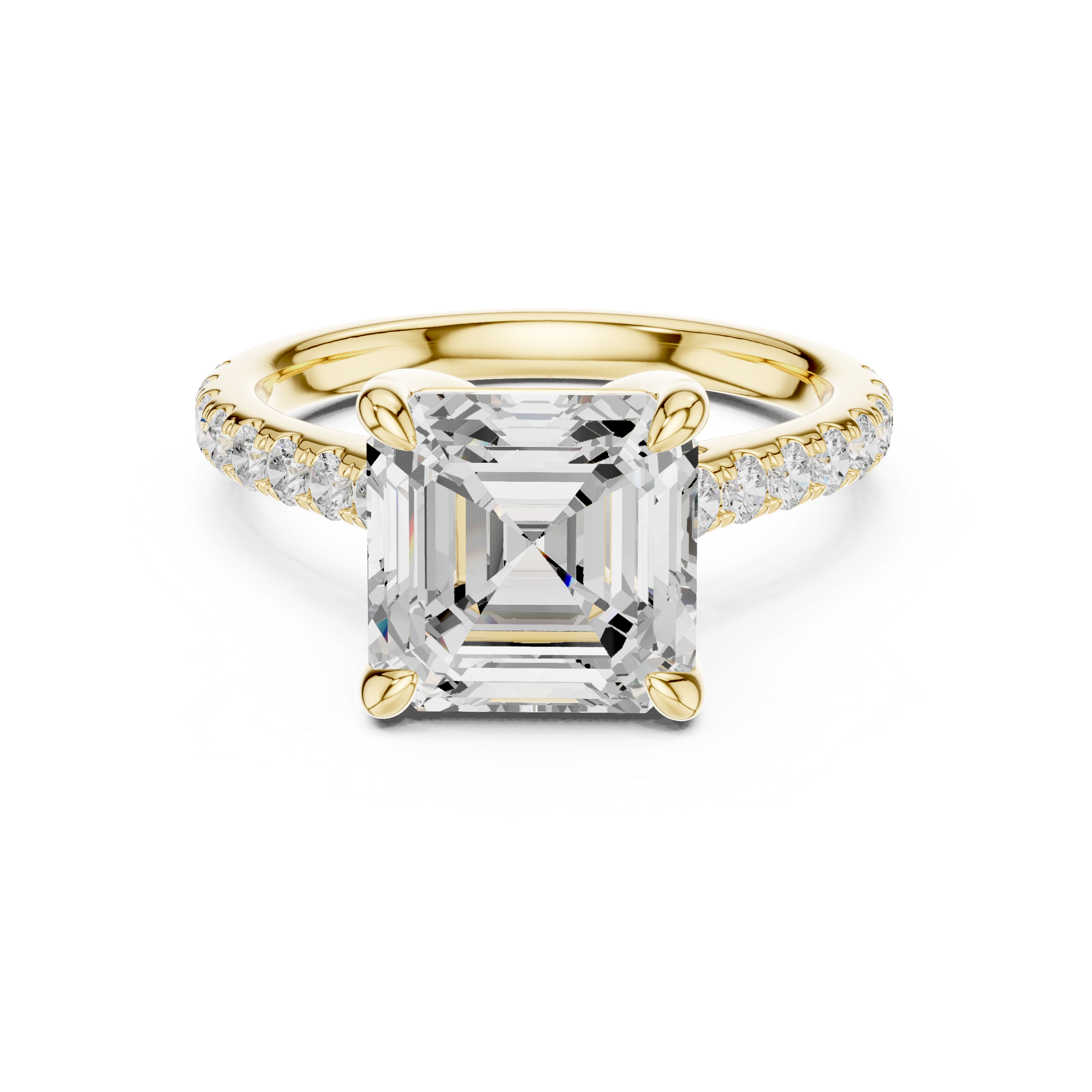Asscher Cut Hidden Halo Cathedral Engagement Ring