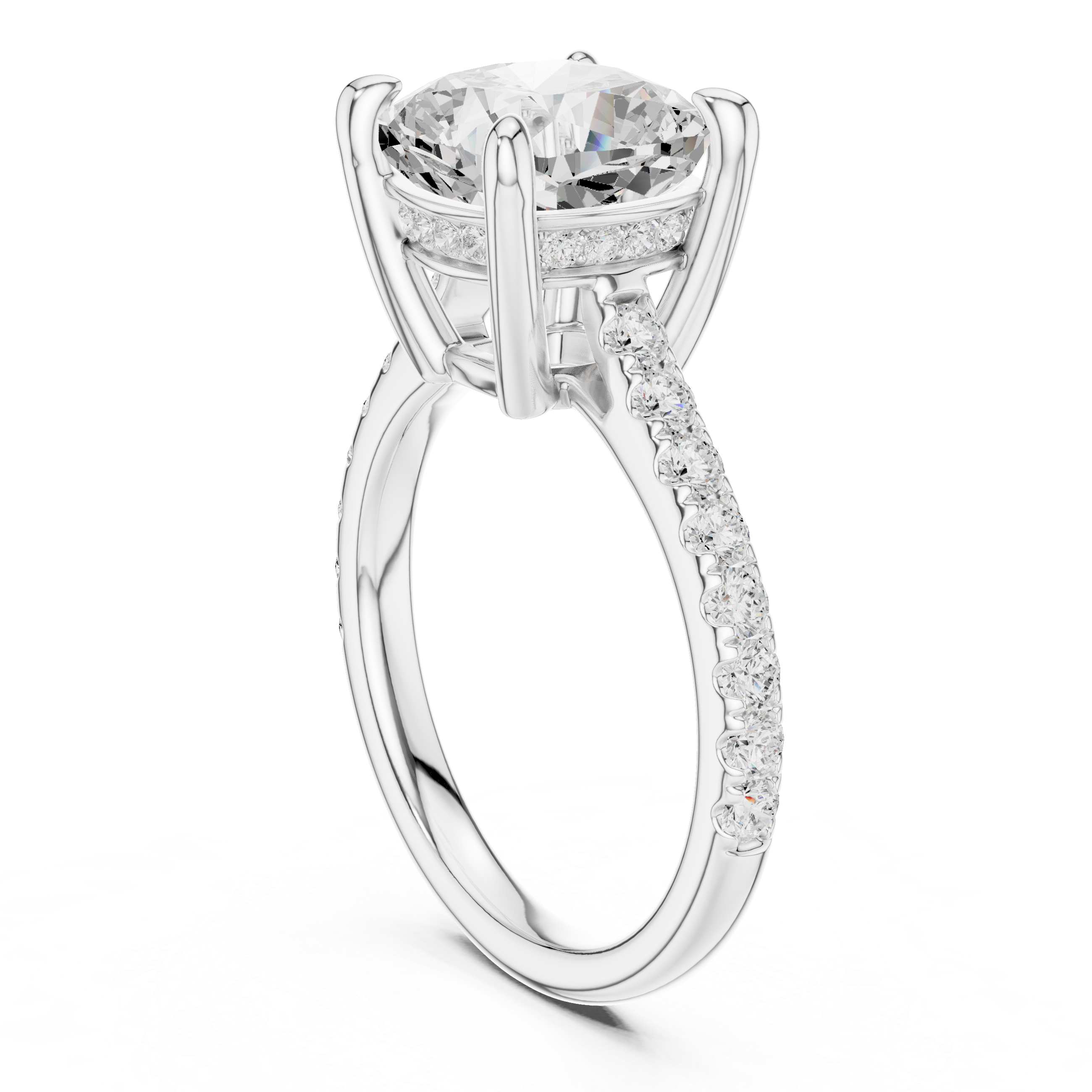 Cushion Cut Hidden Halo Cathedral Engagement Ring
