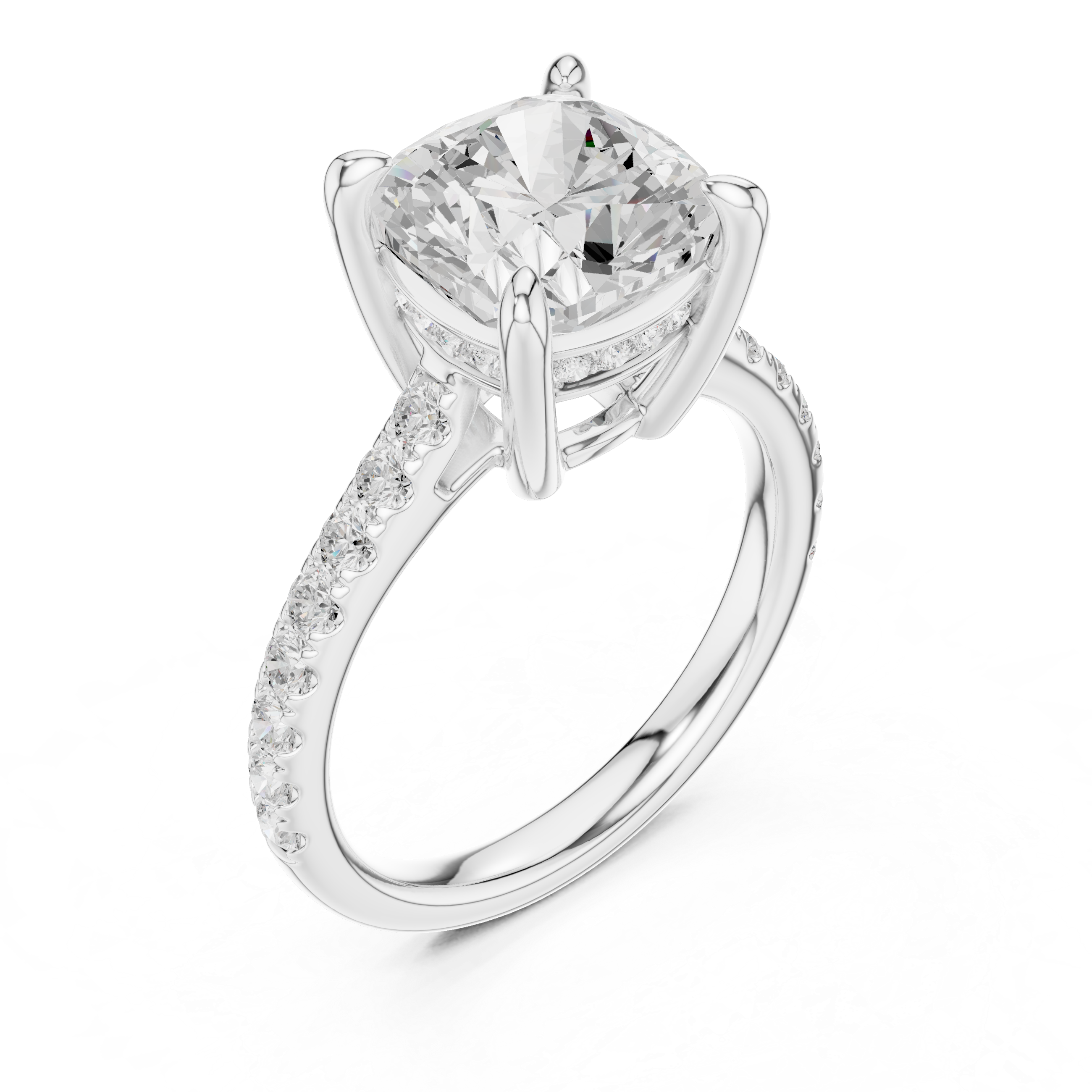 Cushion Cut Hidden Halo Cathedral Engagement Ring