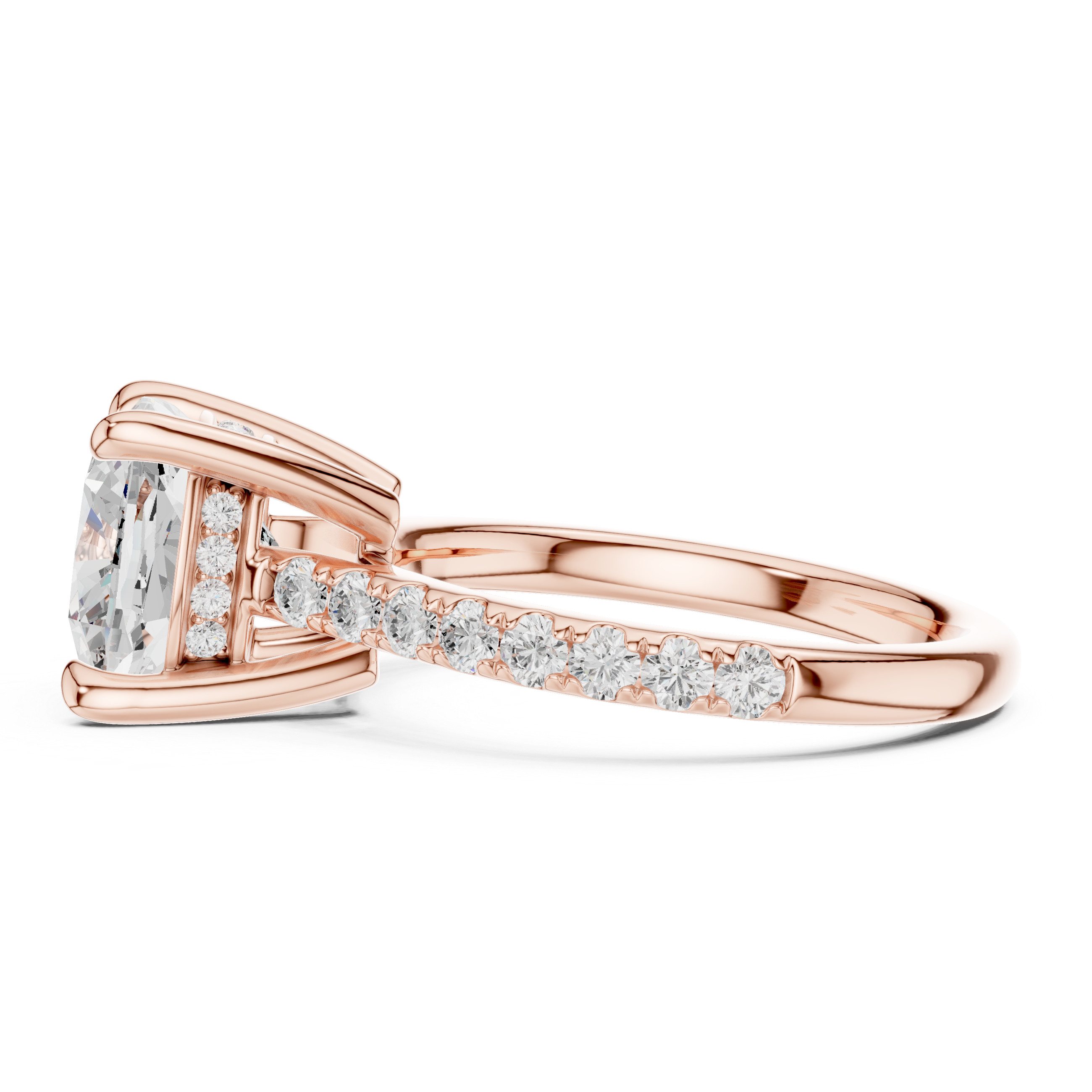 Cushion Cut Hidden Halo Cathedral Engagement Ring