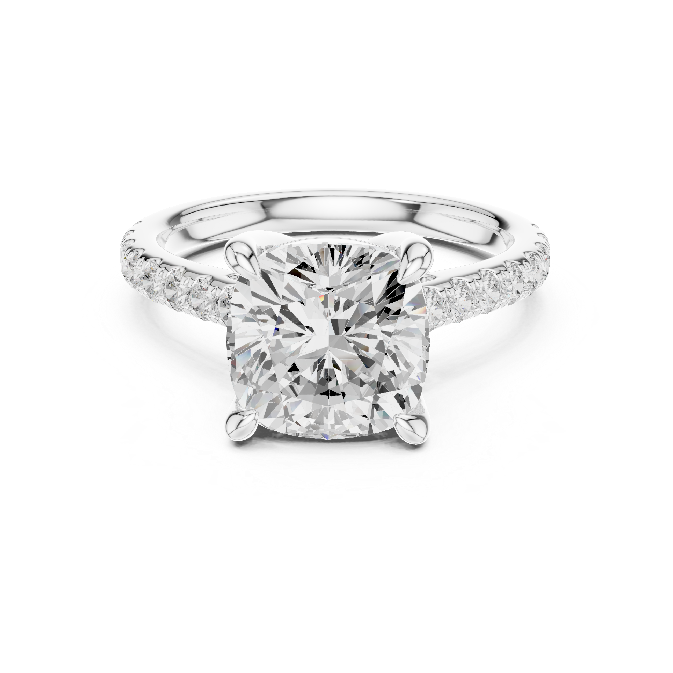 Cushion Cut Hidden Halo Cathedral Engagement Ring