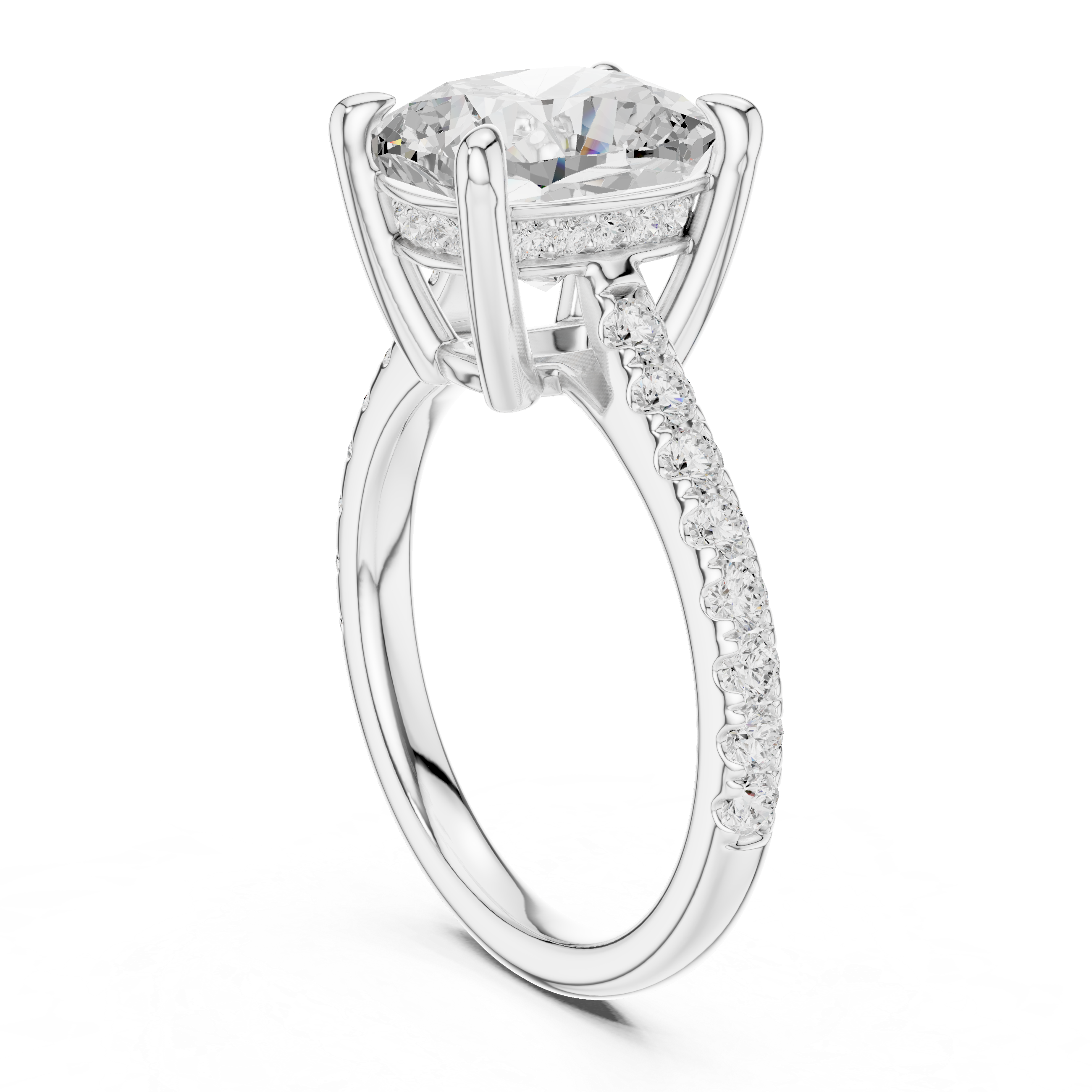 Elongated Cushion Cut Hidden Halo Cathedral Engagement Ring