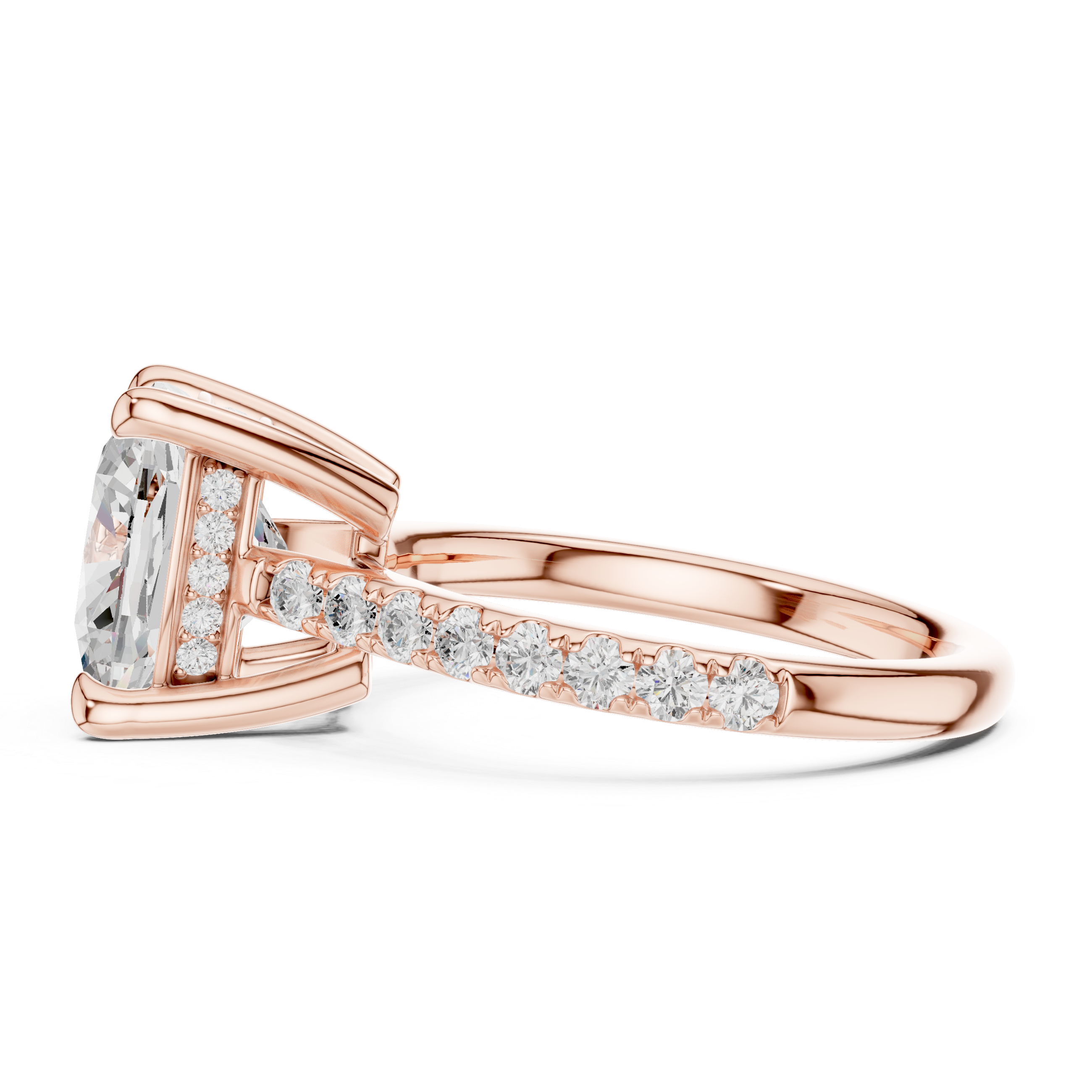 Elongated Cushion Cut Hidden Halo Cathedral Engagement Ring