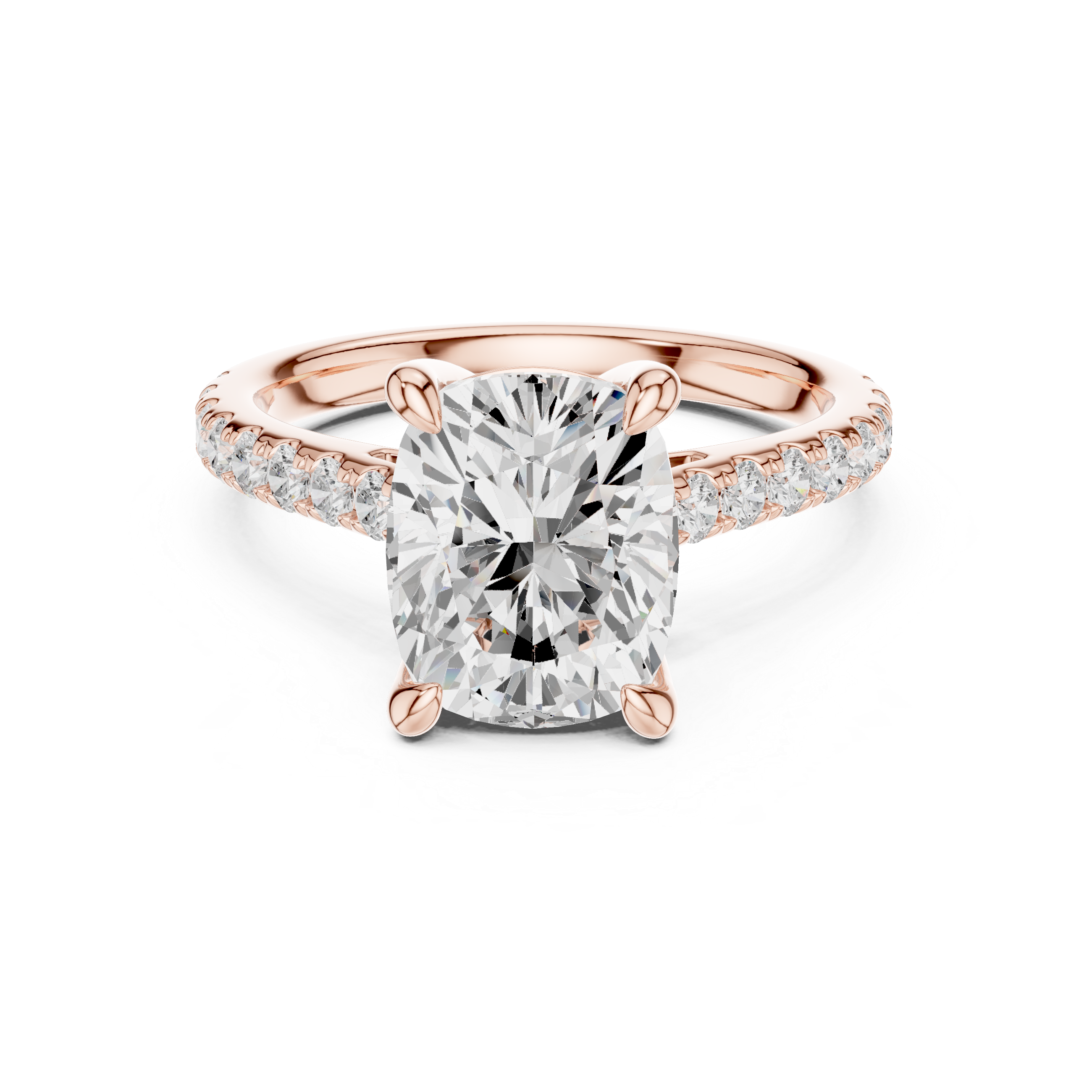 Elongated Cushion Cut Hidden Halo Cathedral Engagement Ring