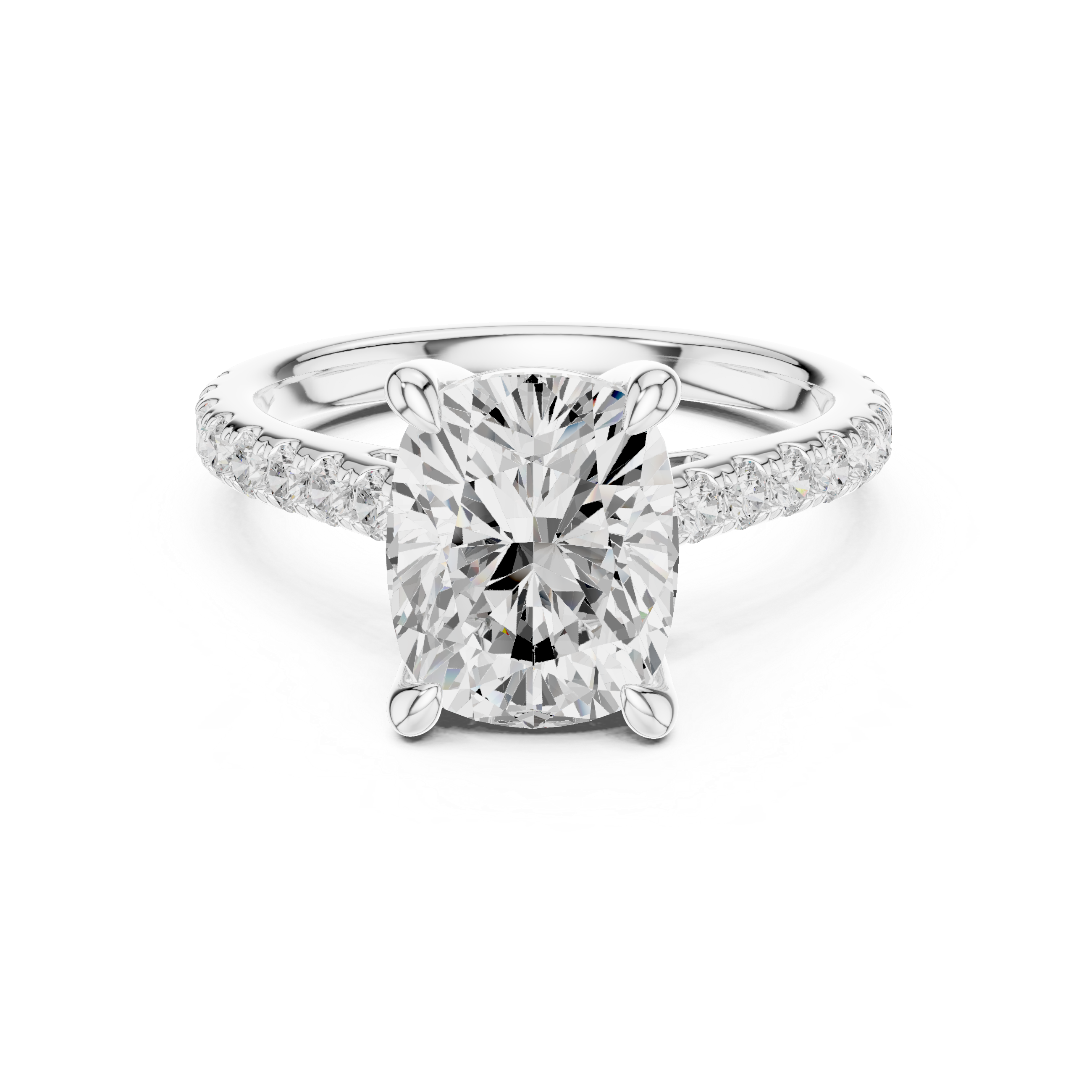 Elongated Cushion Cut Hidden Halo Cathedral Engagement Ring