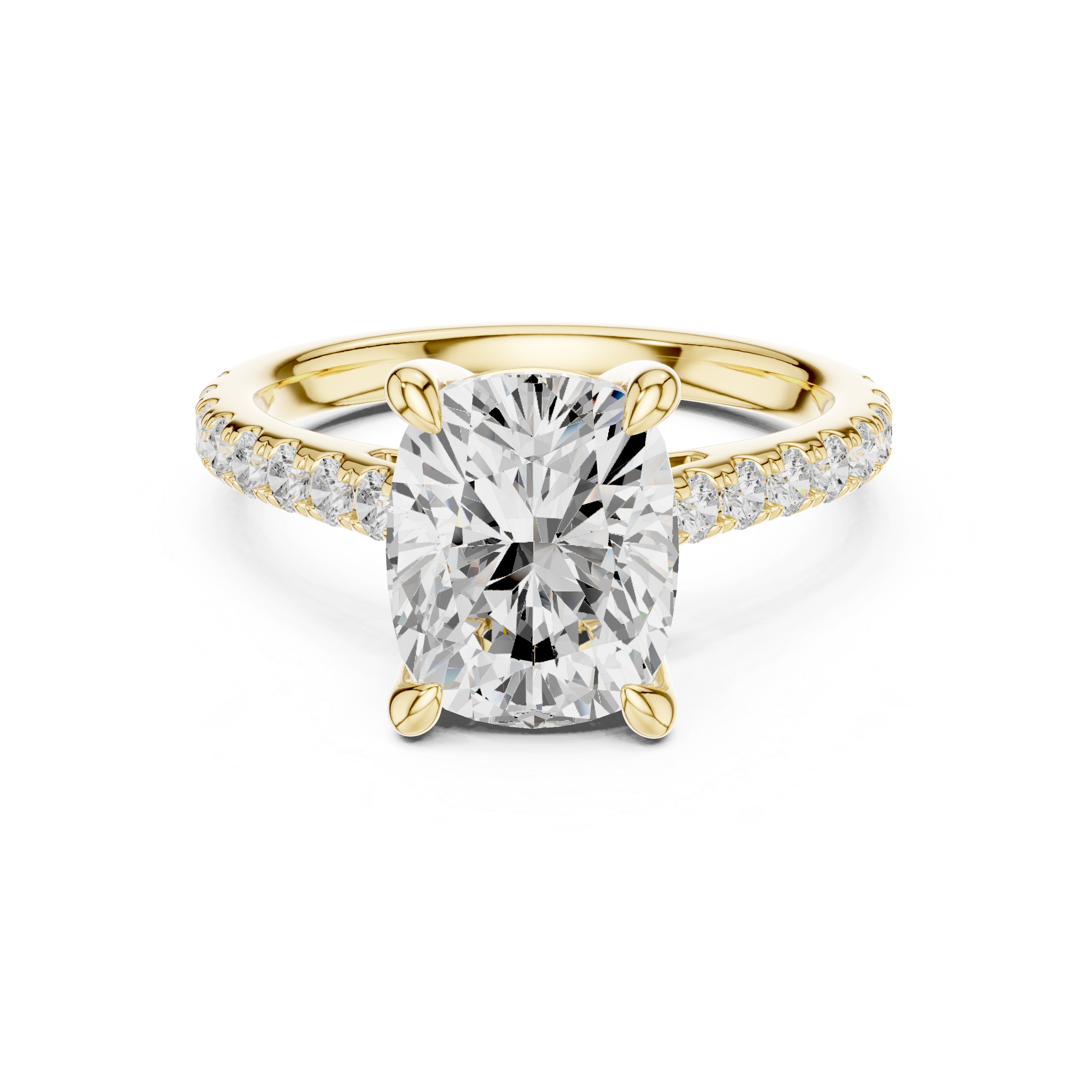 Elongated Cushion Cut Hidden Halo Cathedral Engagement Ring