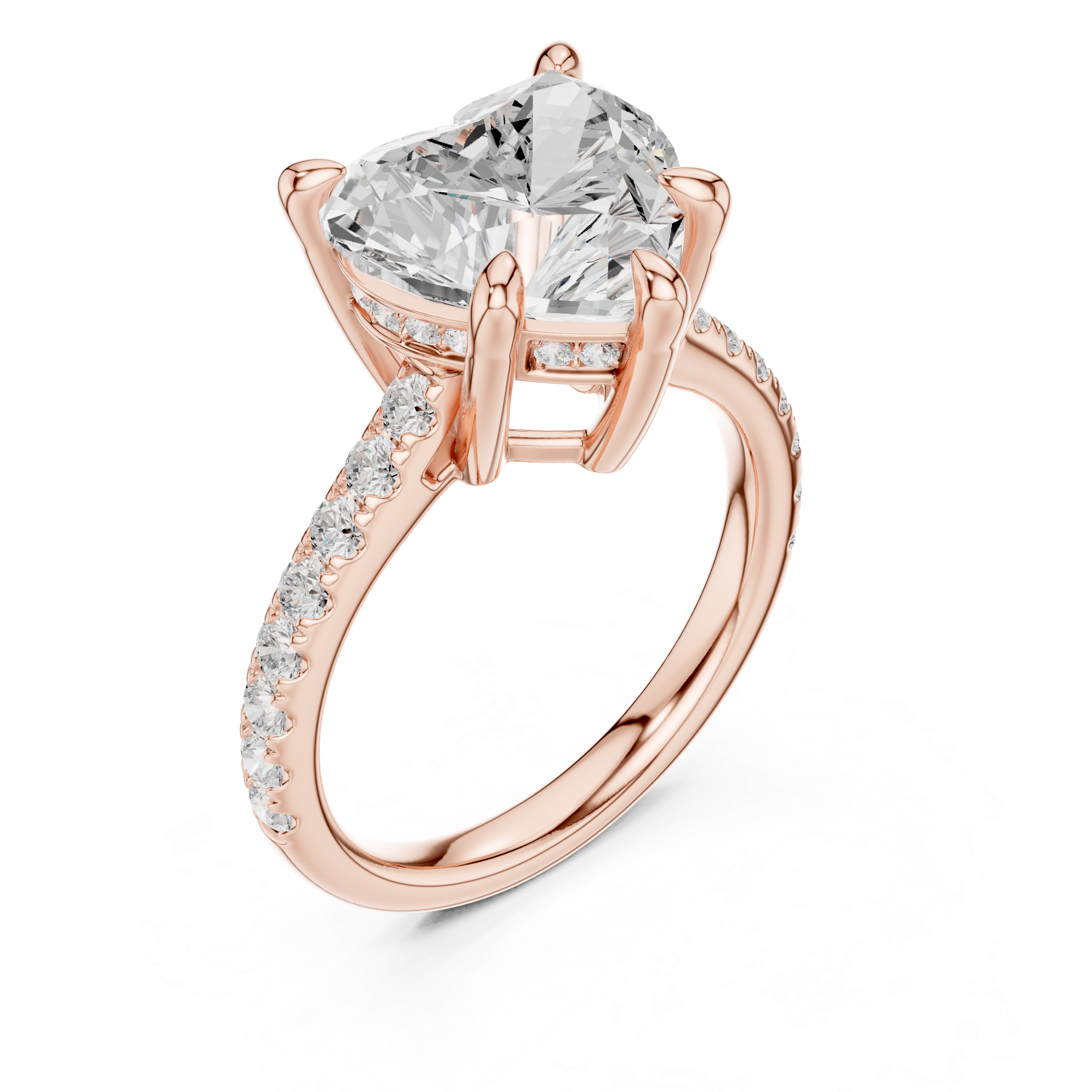 Heart Cut Hidden Halo Cathedral Engagement Ring