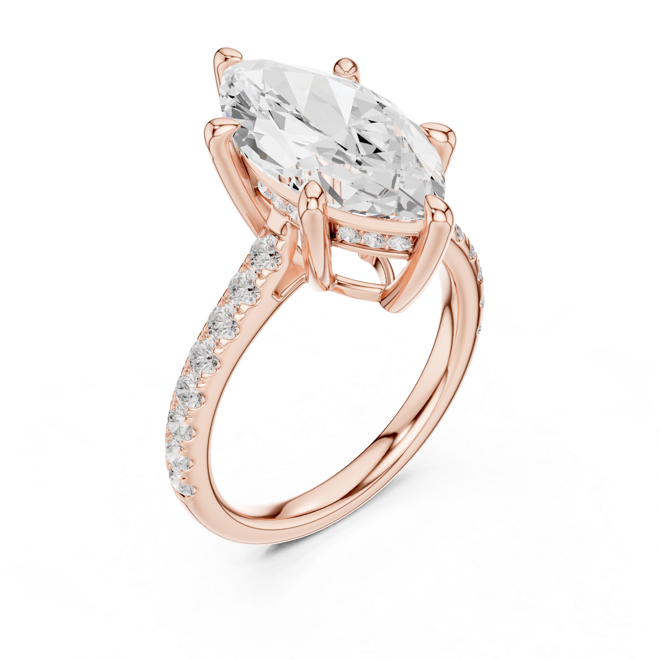 Marquise Cut Hidden Halo Cathedral Engagement Ring