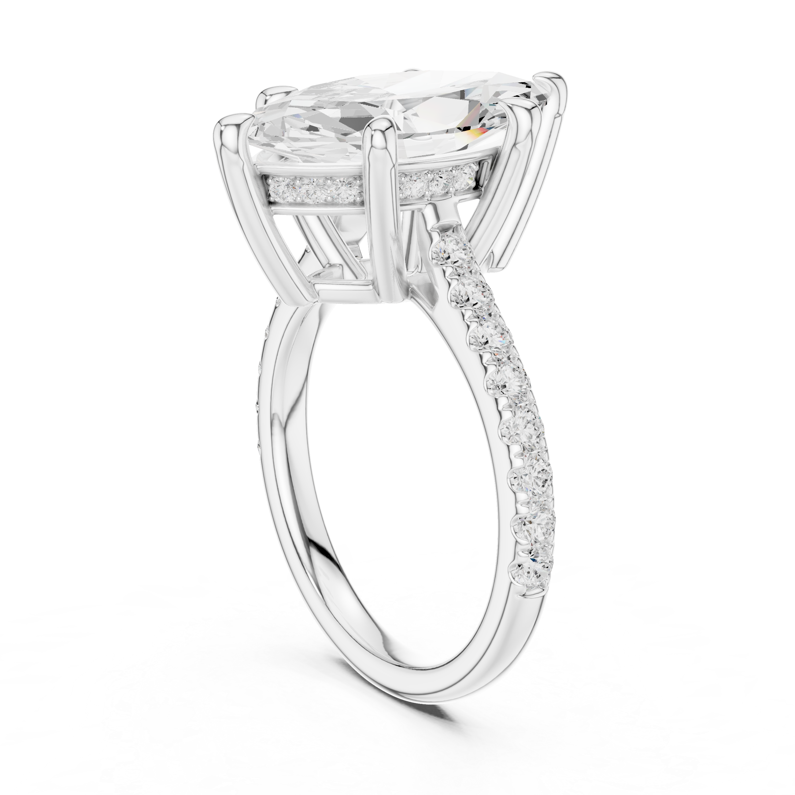 Marquise Cut Hidden Halo Cathedral Engagement Ring