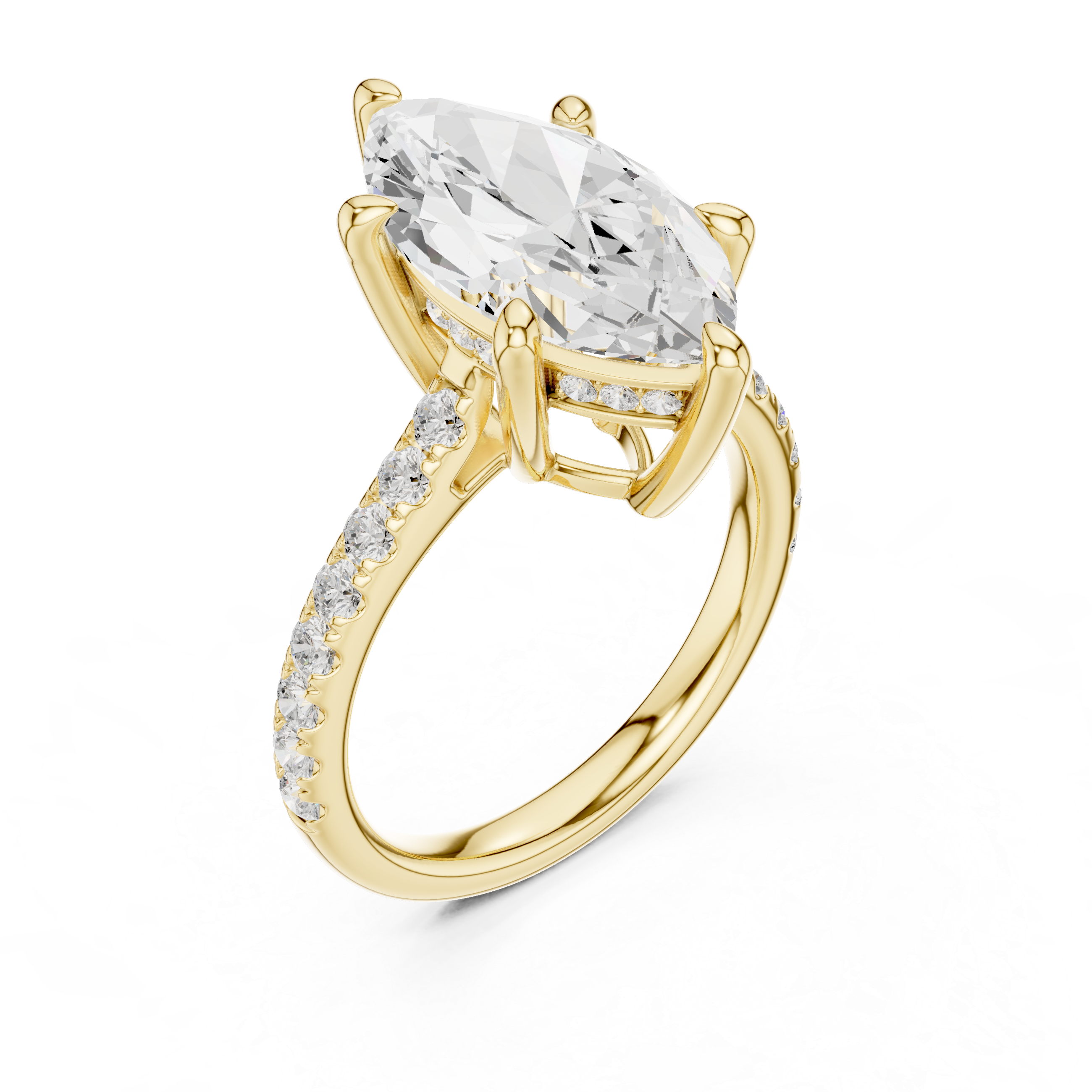 Marquise Cut Hidden Halo Cathedral Engagement Ring