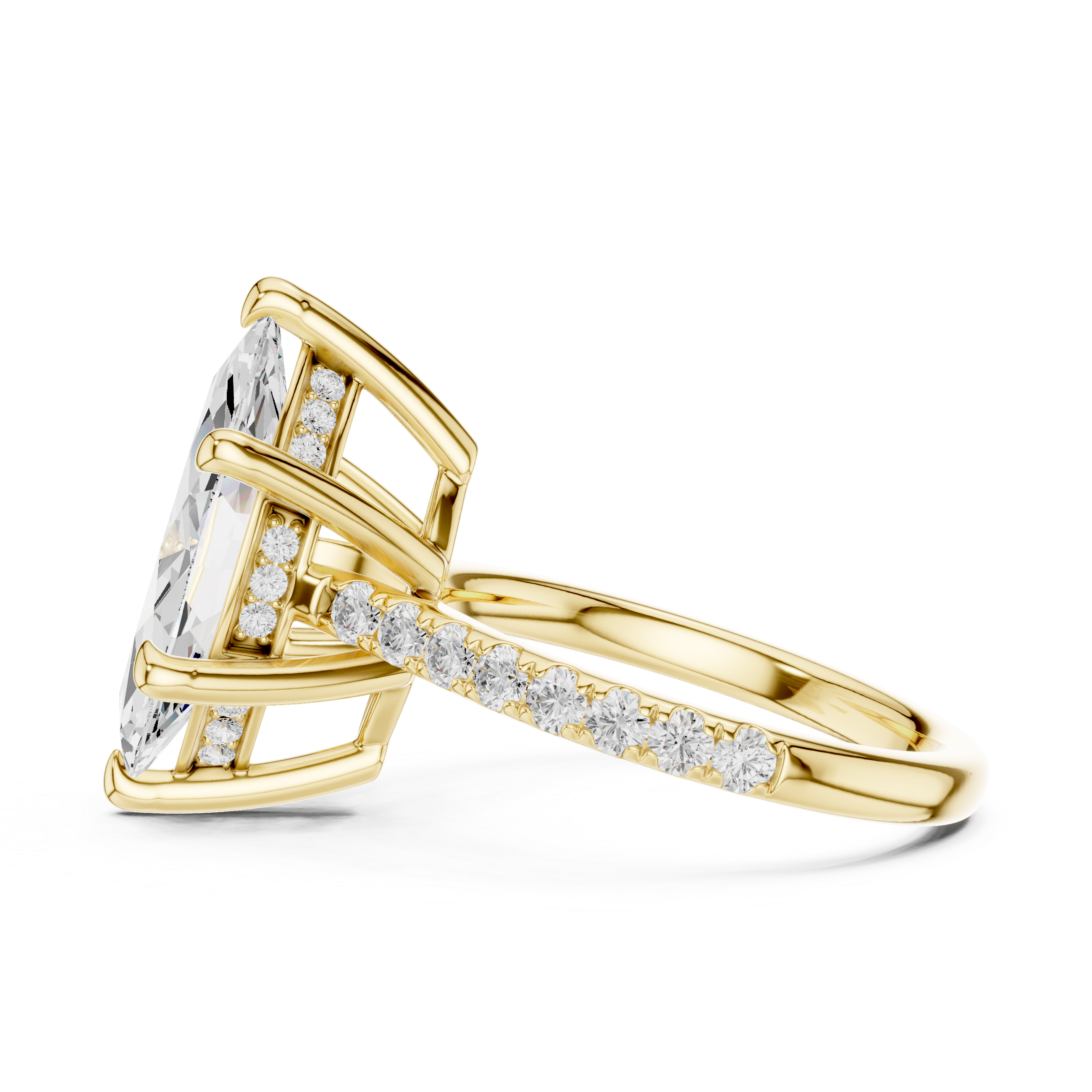Marquise Cut Hidden Halo Cathedral Engagement Ring