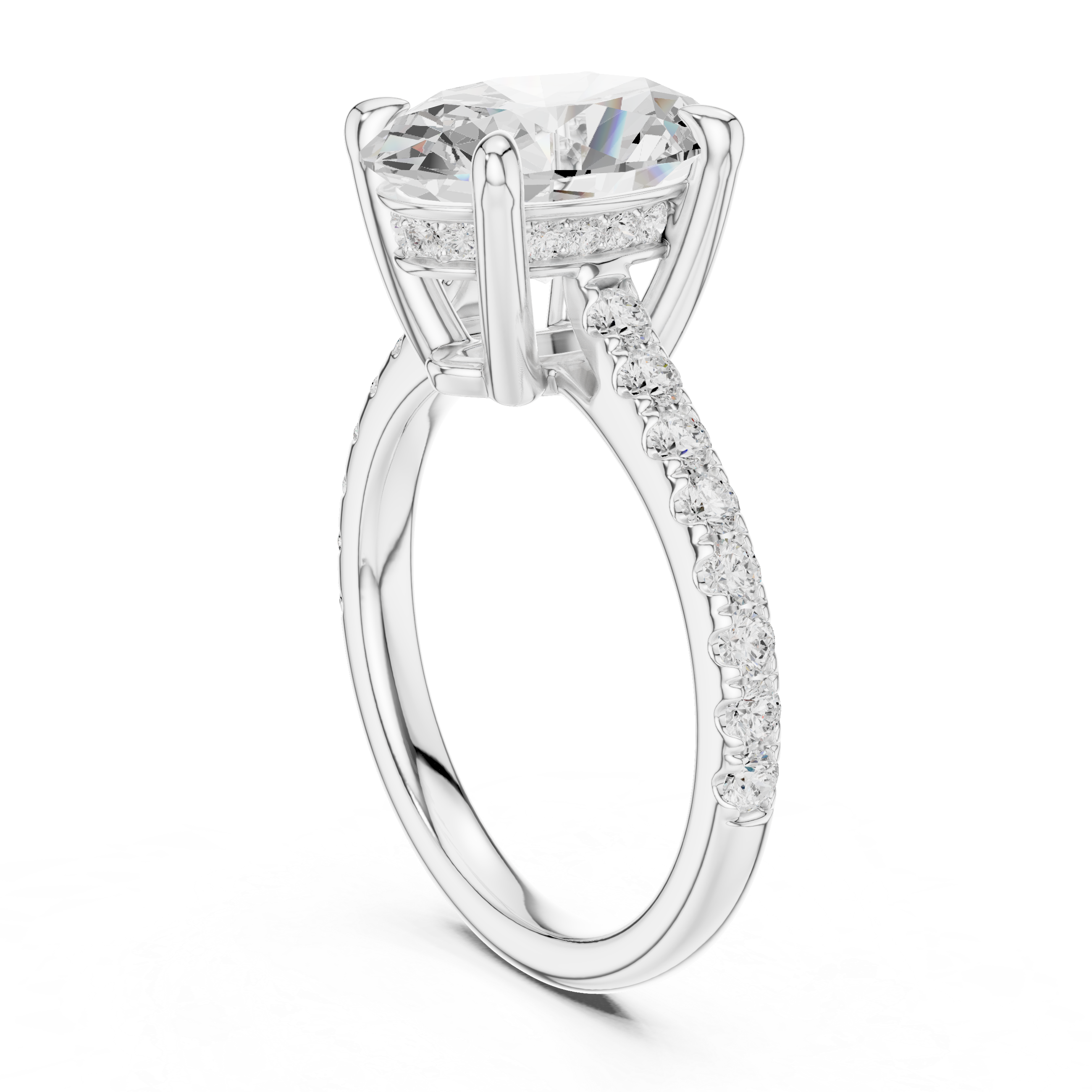 Oval Cut Hidden Halo Cathedral Engagement Ring