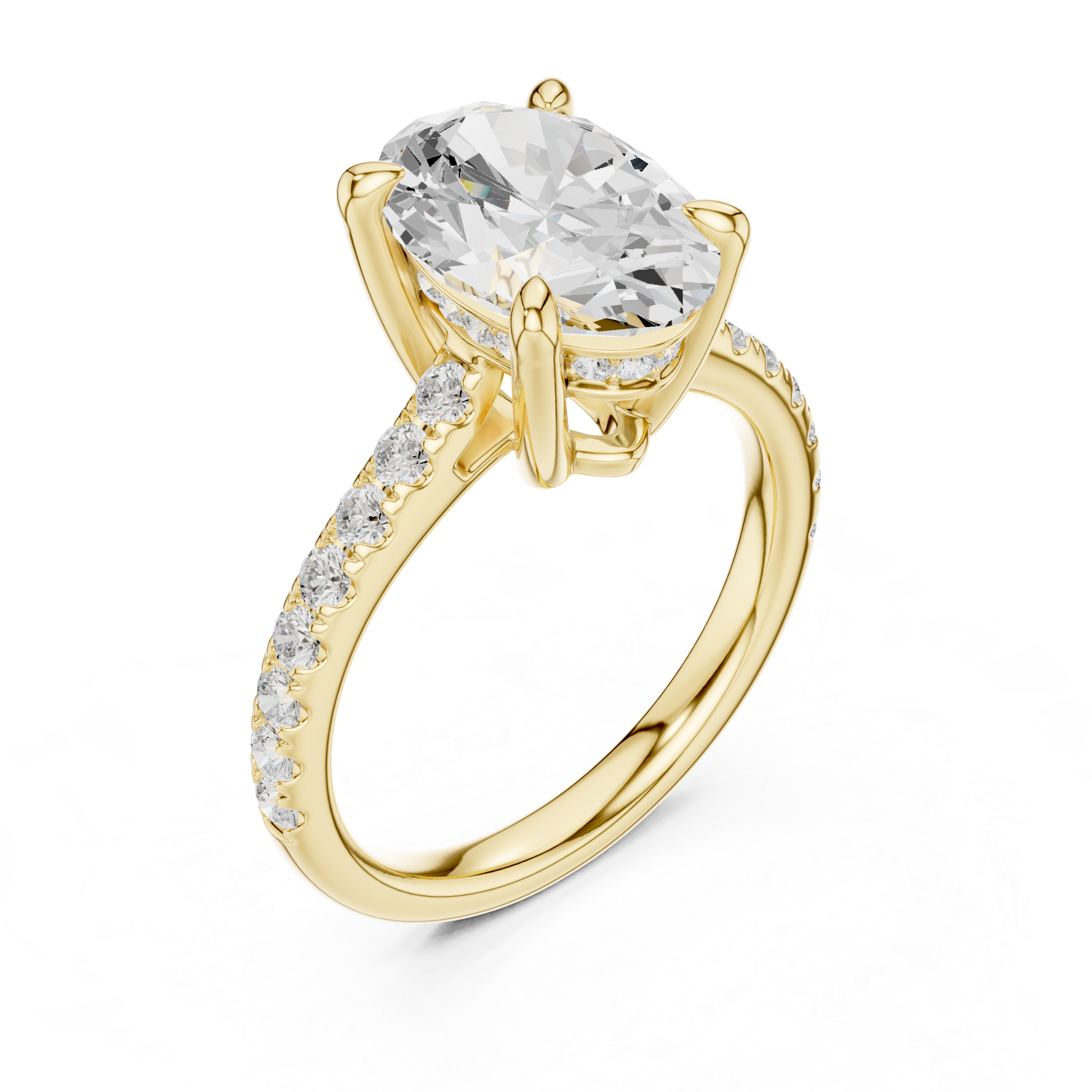 Oval Cut Hidden Halo Cathedral Engagement Ring