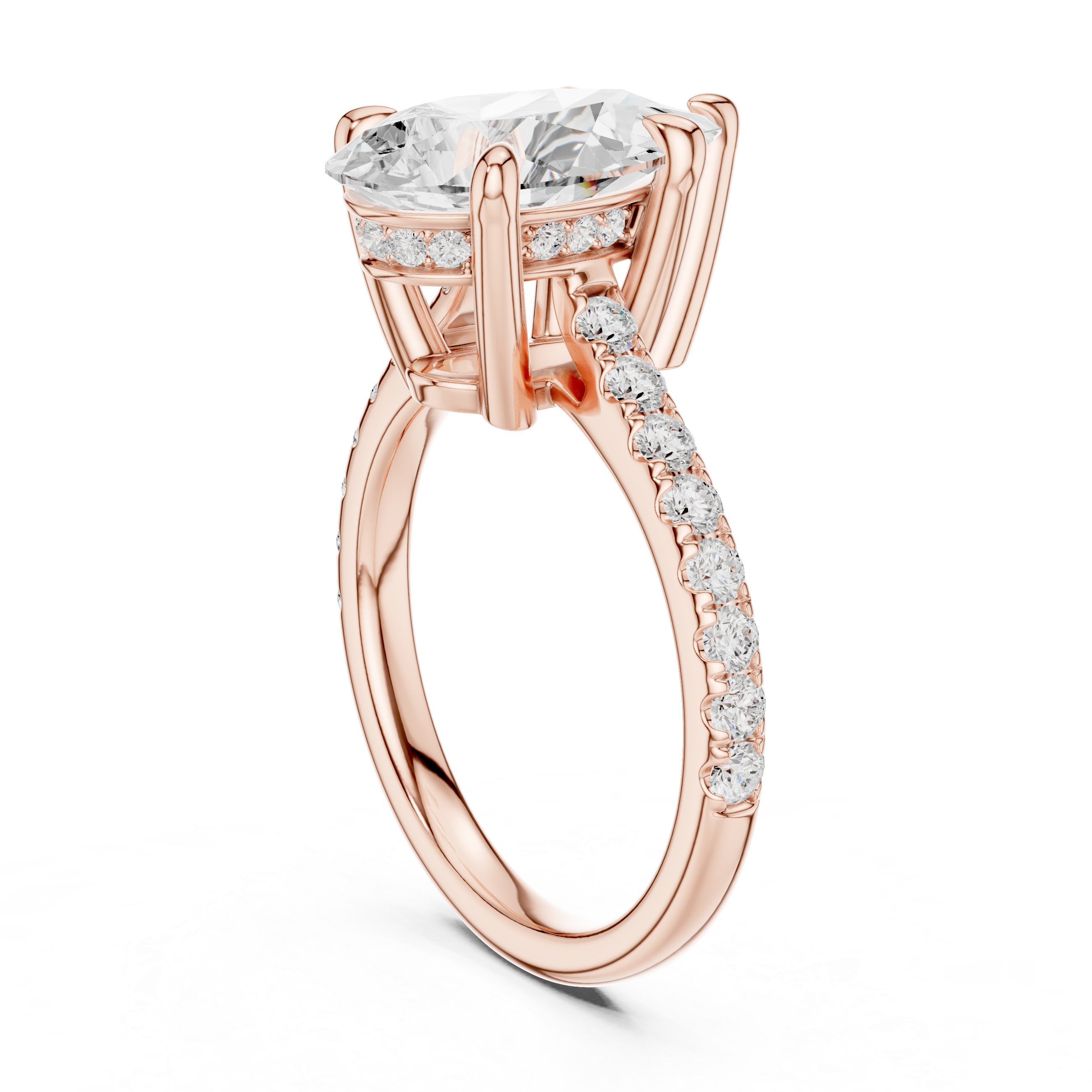 Pear Cut Hidden Halo Cathedral Engagement Ring