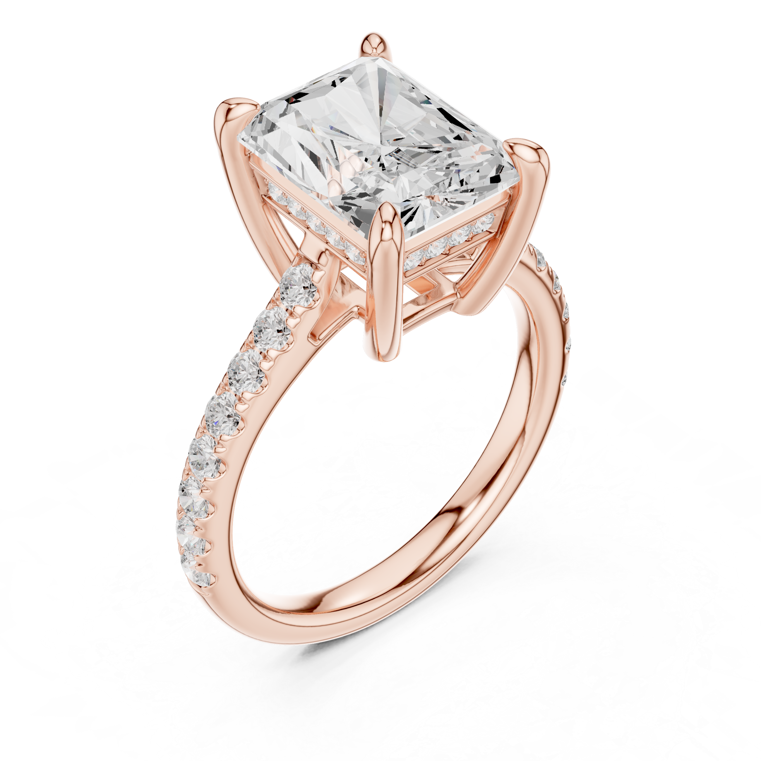 Radiant Cut Hidden Halo Cathedral Engagement Ring
