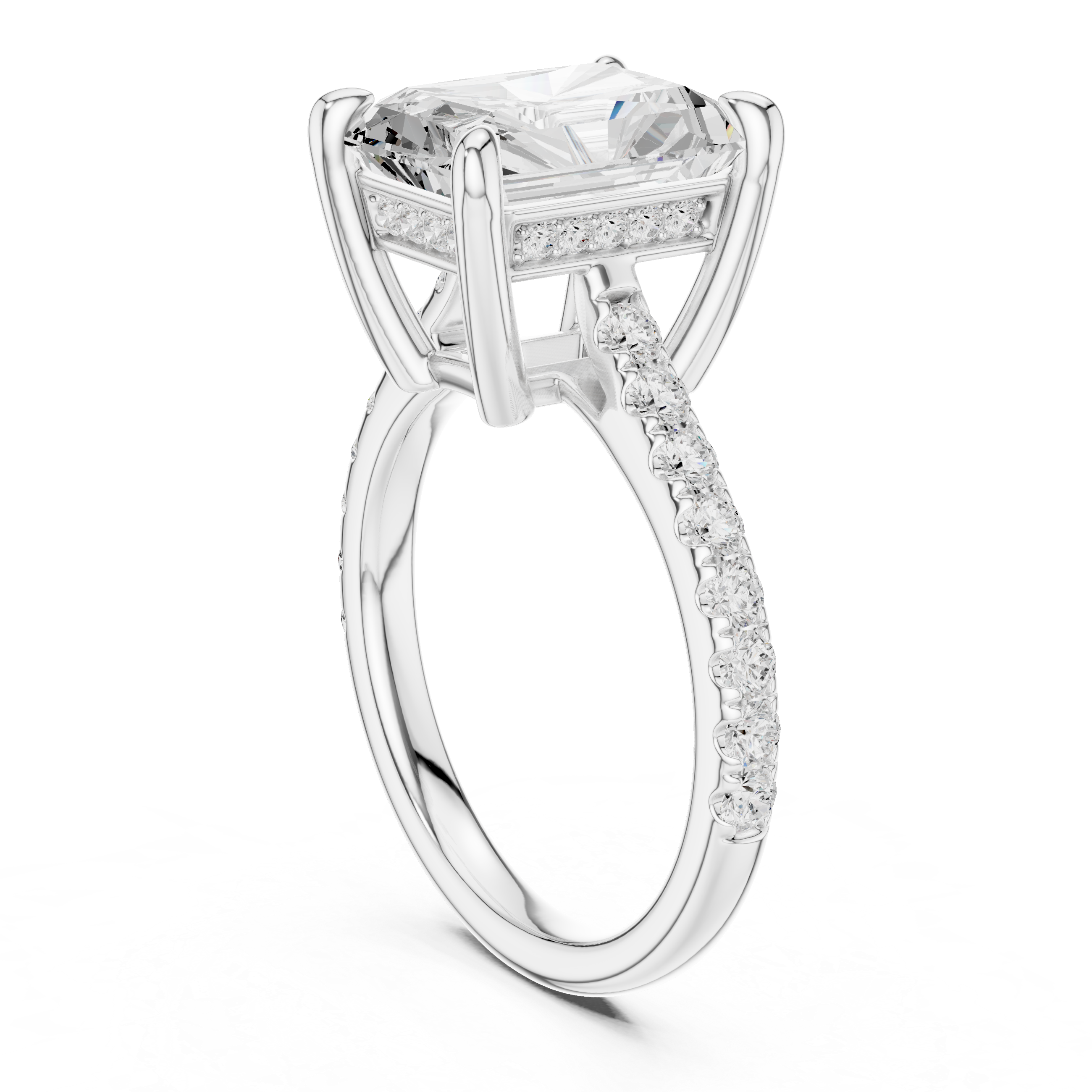 Radiant Cut Hidden Halo Cathedral Engagement Ring