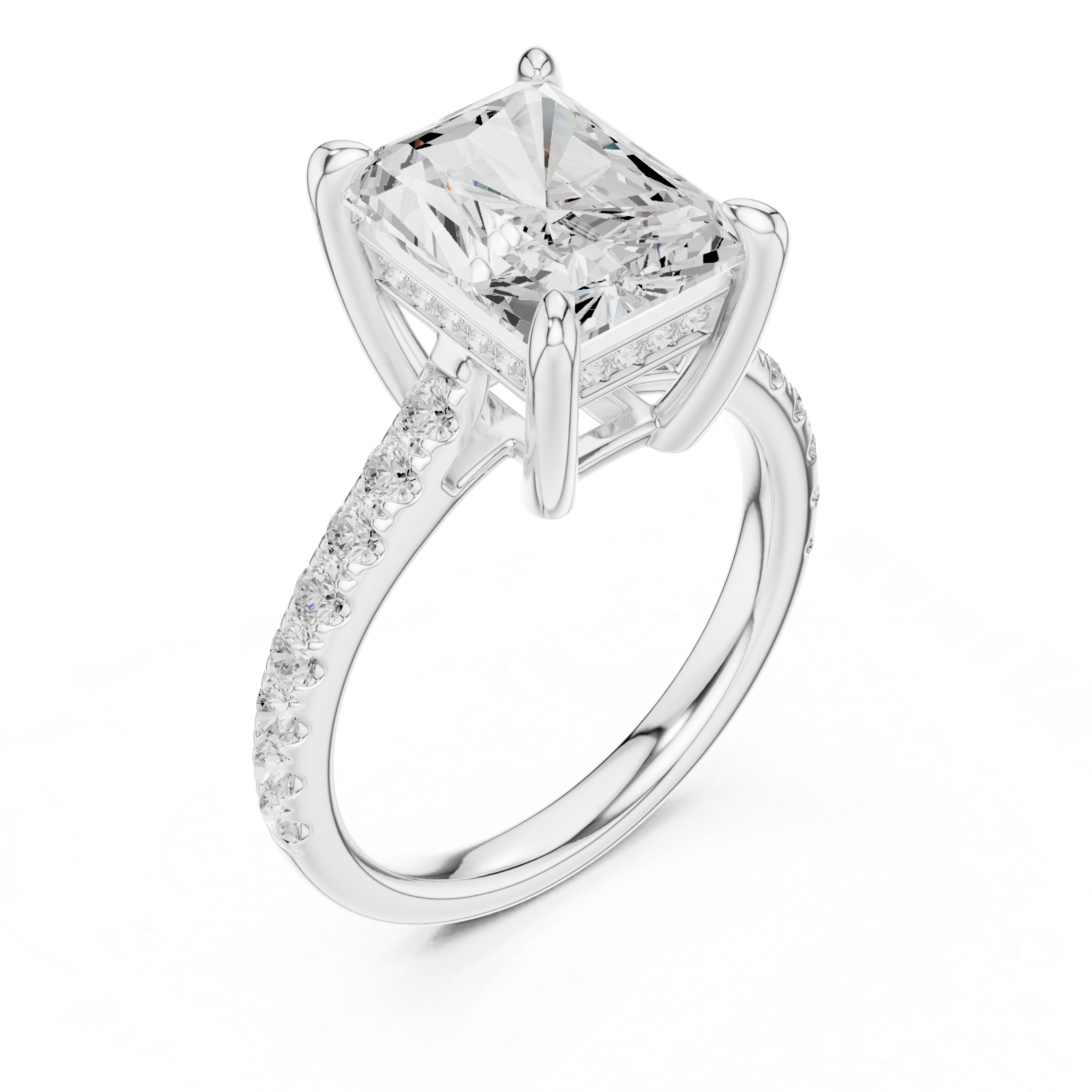 Radiant Cut Hidden Halo Cathedral Engagement Ring