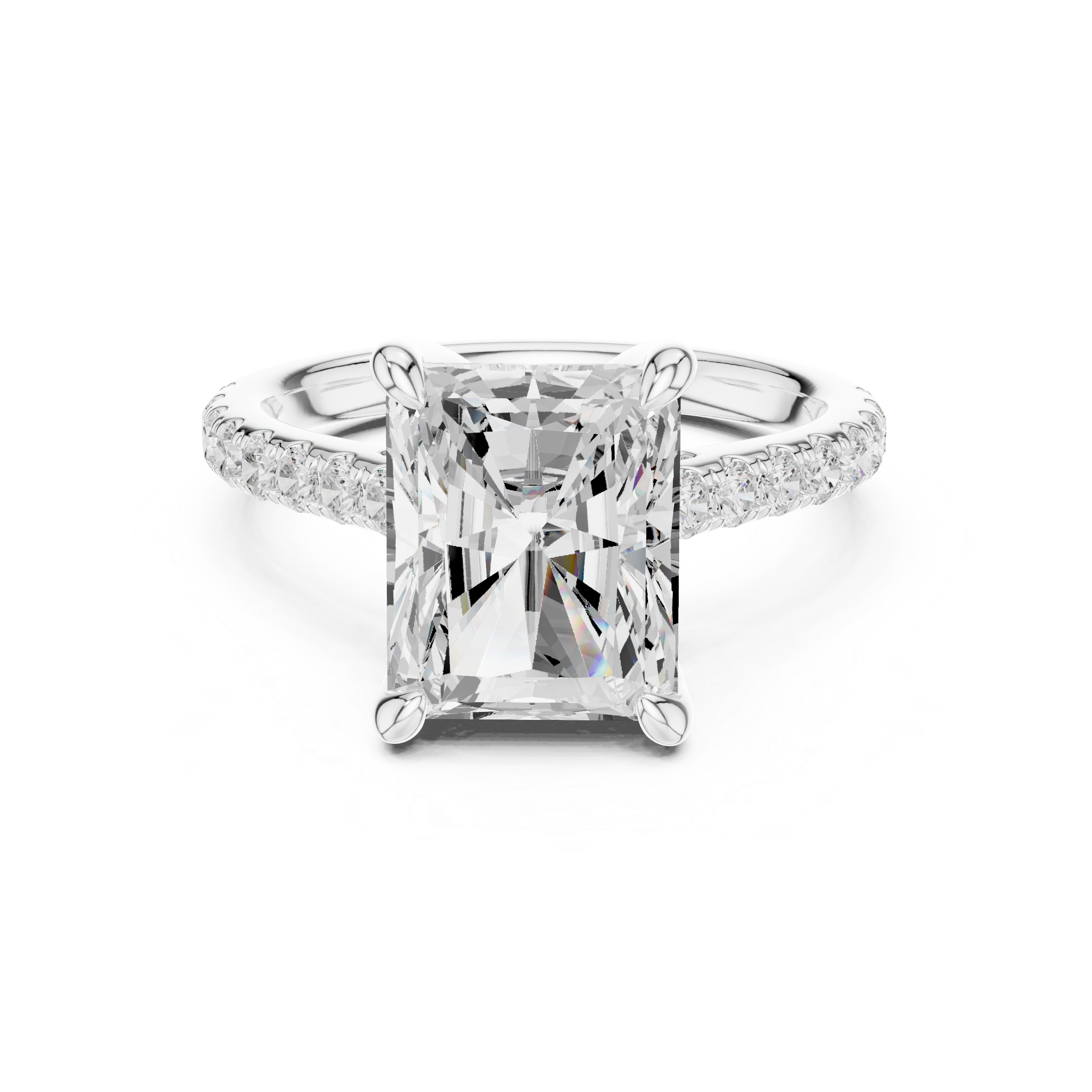 Radiant Cut Hidden Halo Cathedral Engagement Ring