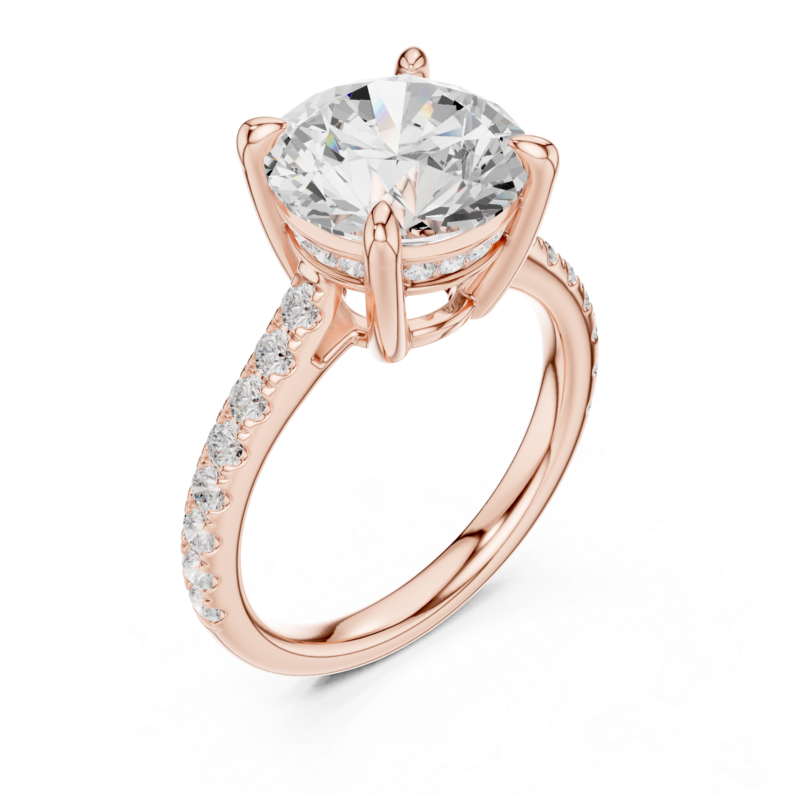 Round Cut Hidden Halo Cathedral Engagement Ring