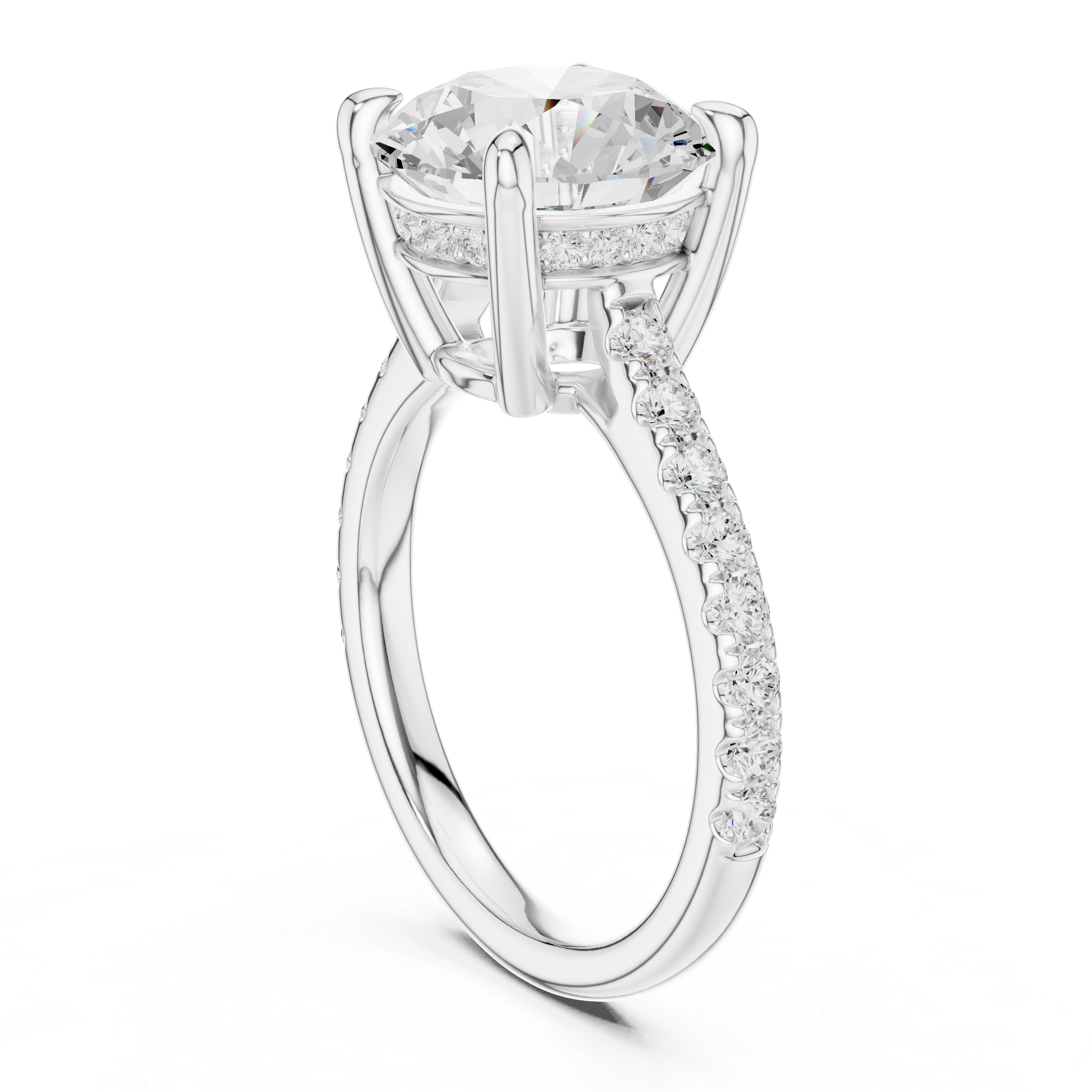 Round Cut Hidden Halo Cathedral Engagement Ring