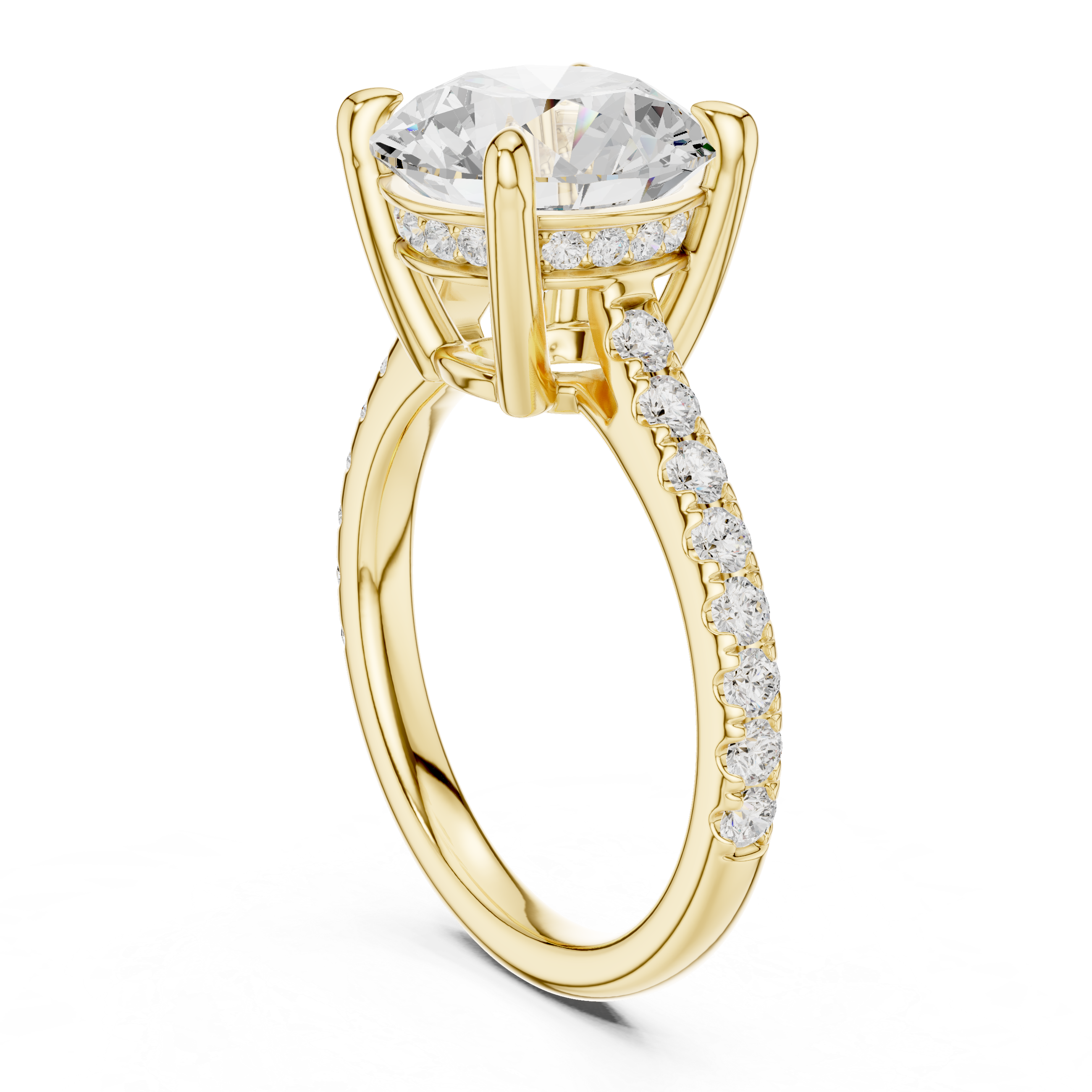 Round Cut Hidden Halo Cathedral Engagement Ring