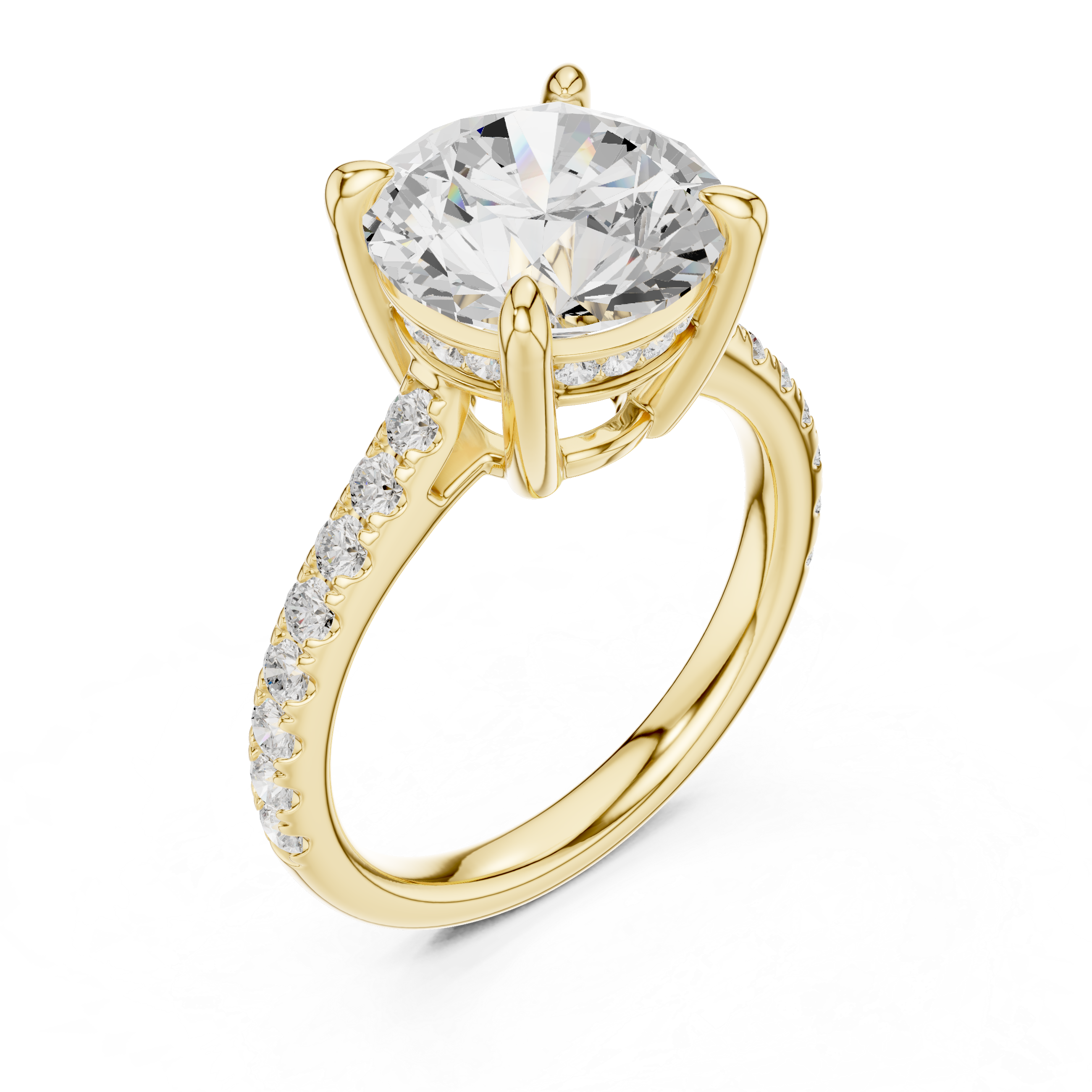 Round Cut Hidden Halo Cathedral Engagement Ring
