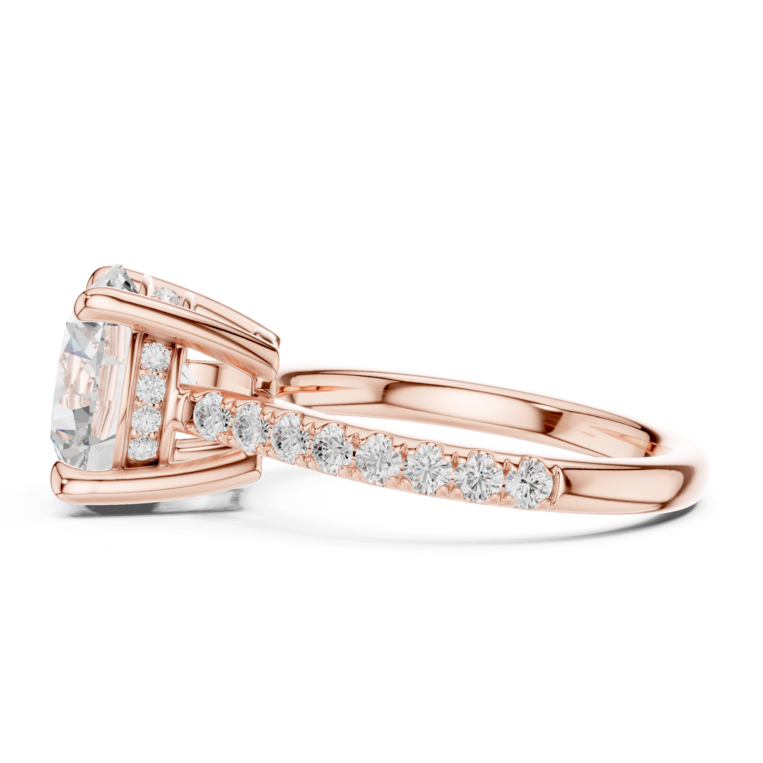Round Cut Hidden Halo Cathedral Engagement Ring
