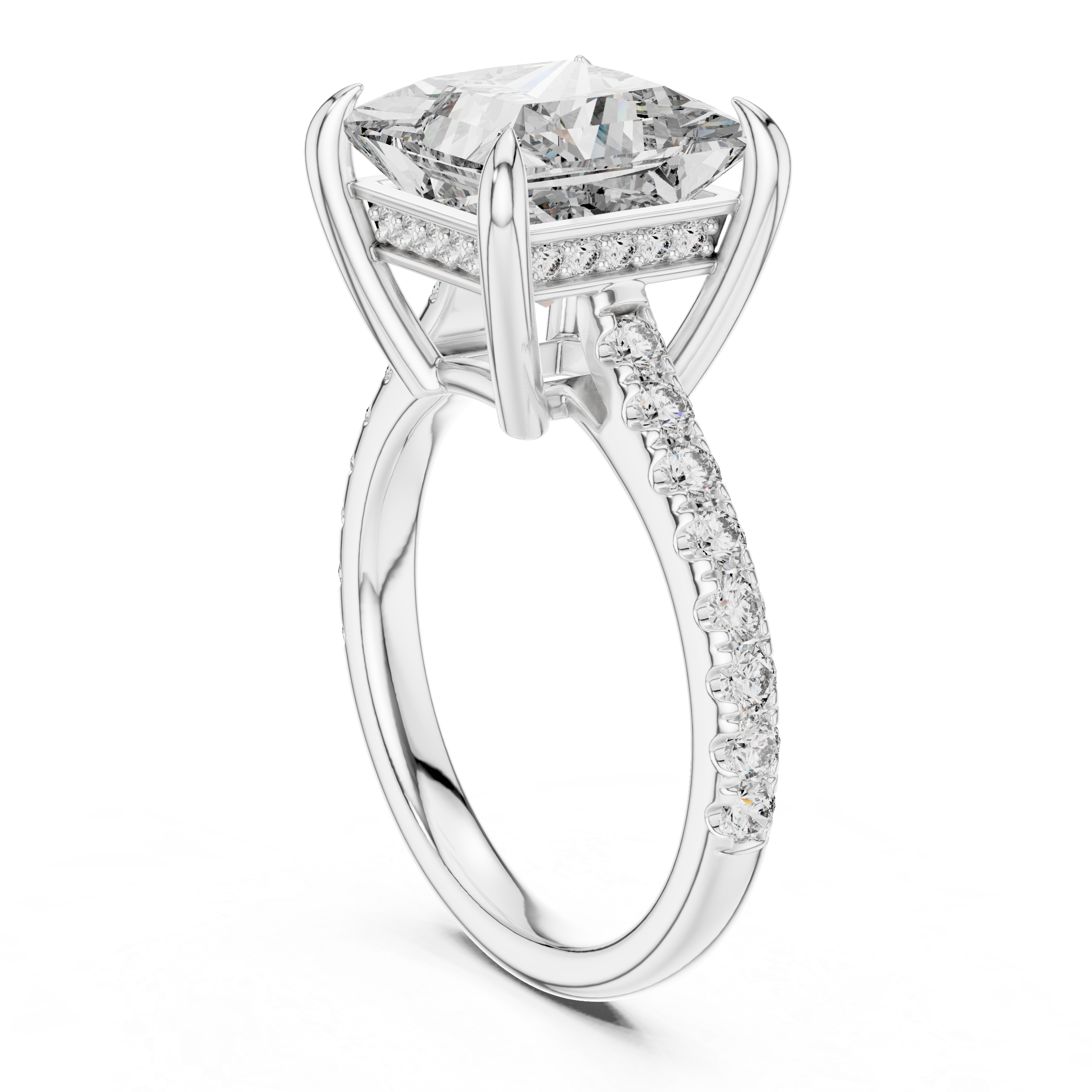 Princess-Cut Pavé Cathedral Engagement Ring