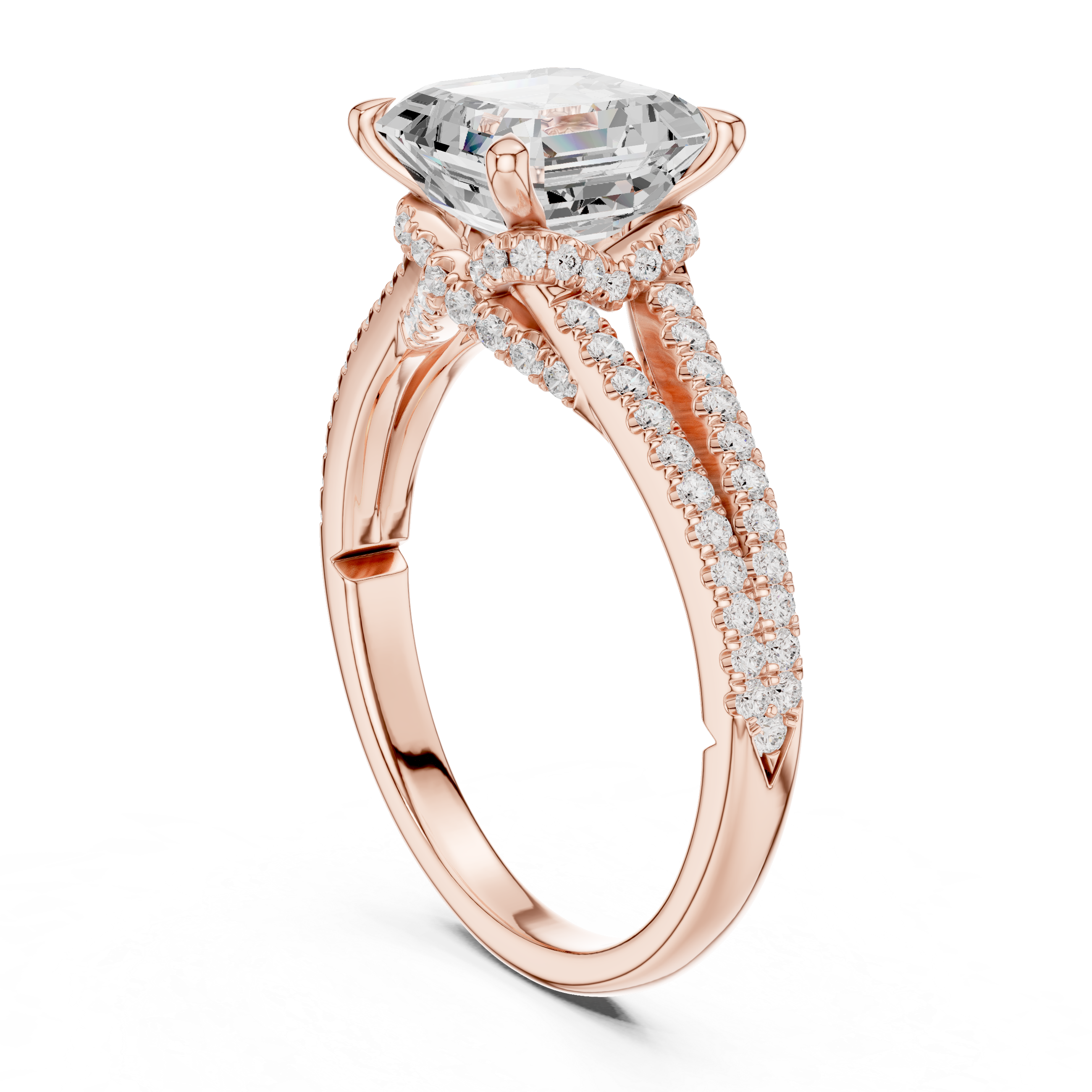 Asscher Cut Split Shank Pavé Engagement Ring with Twisted Diamond Gallery