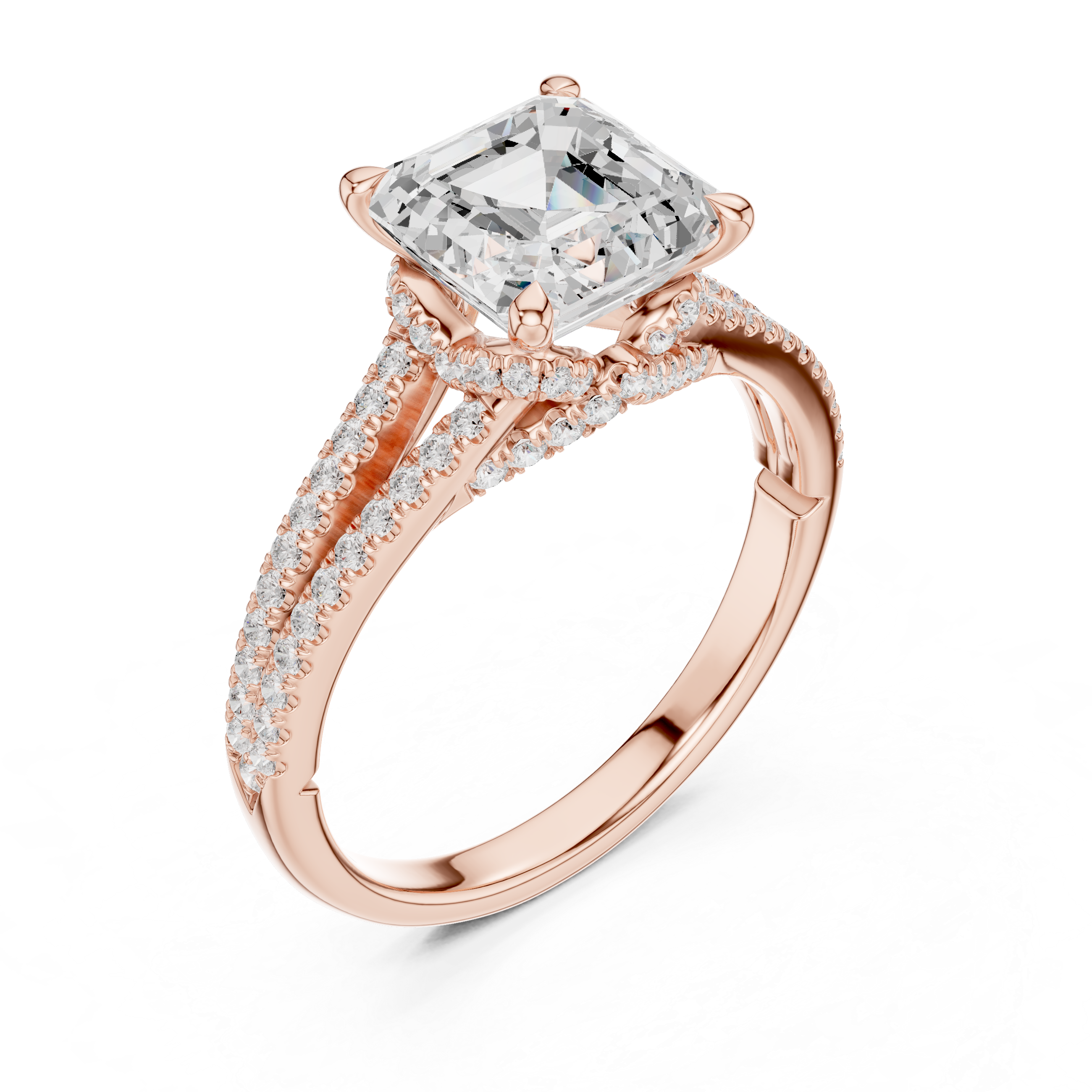 Asscher Cut Split Shank Pavé Engagement Ring with Twisted Diamond Gallery