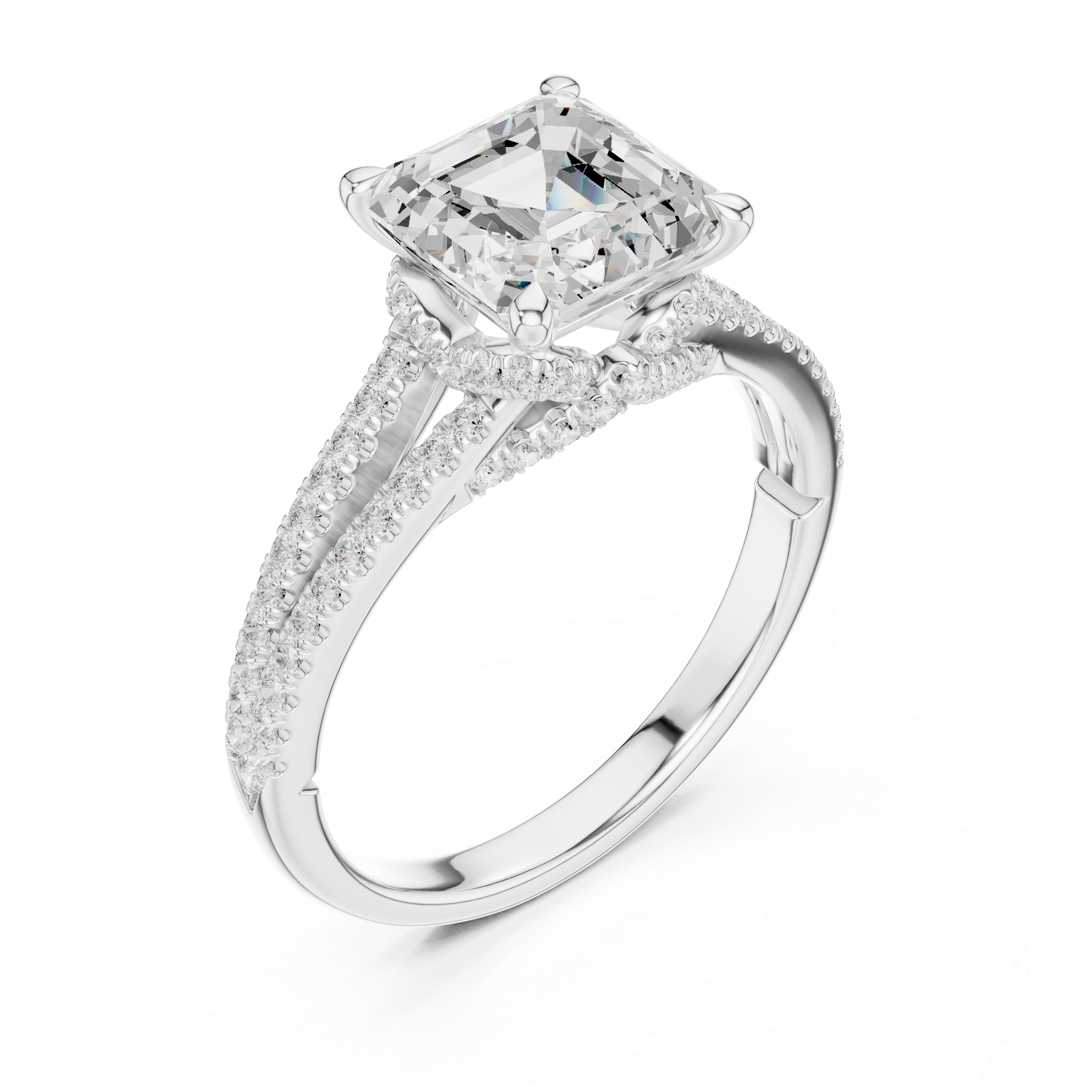 Asscher Cut Split Shank Pavé Engagement Ring with Twisted Diamond Gallery