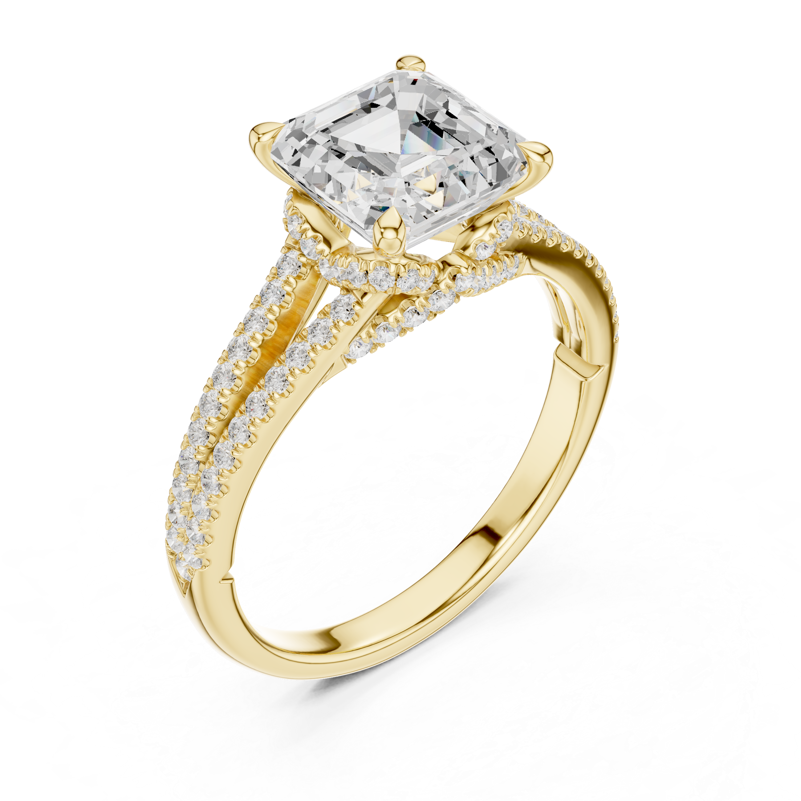 Asscher Cut Split Shank Pavé Engagement Ring with Twisted Diamond Gallery