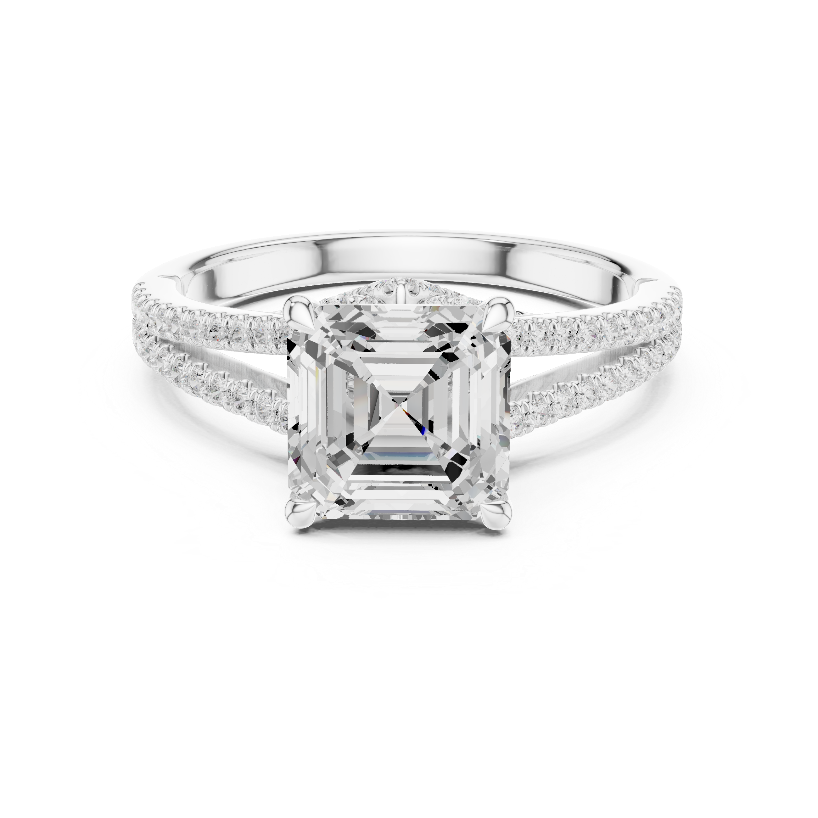 Asscher Cut Split Shank Pavé Engagement Ring with Twisted Diamond Gallery