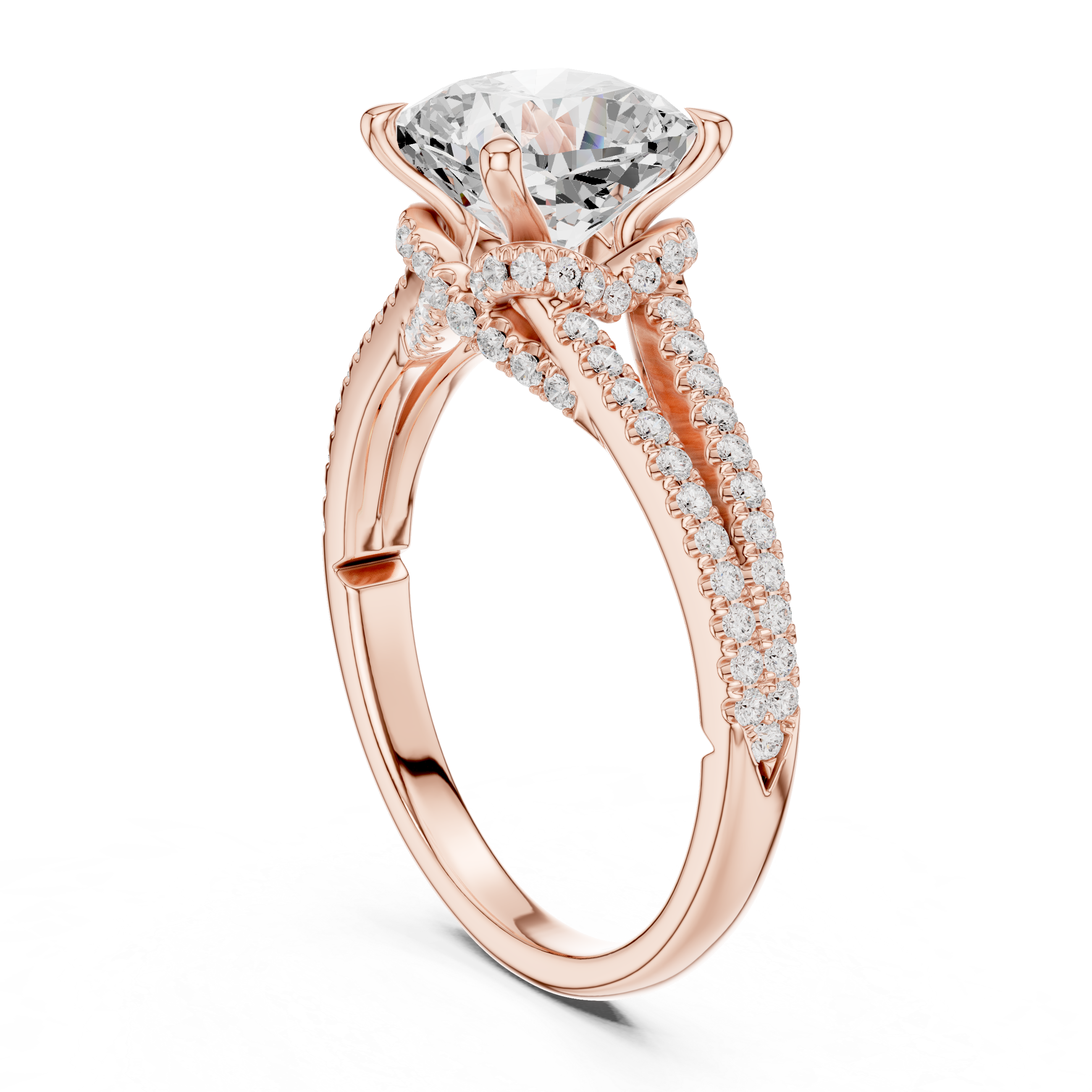 Cushion Cut Split Shank Pavé Engagement Ring with Twisted Diamond Gallery