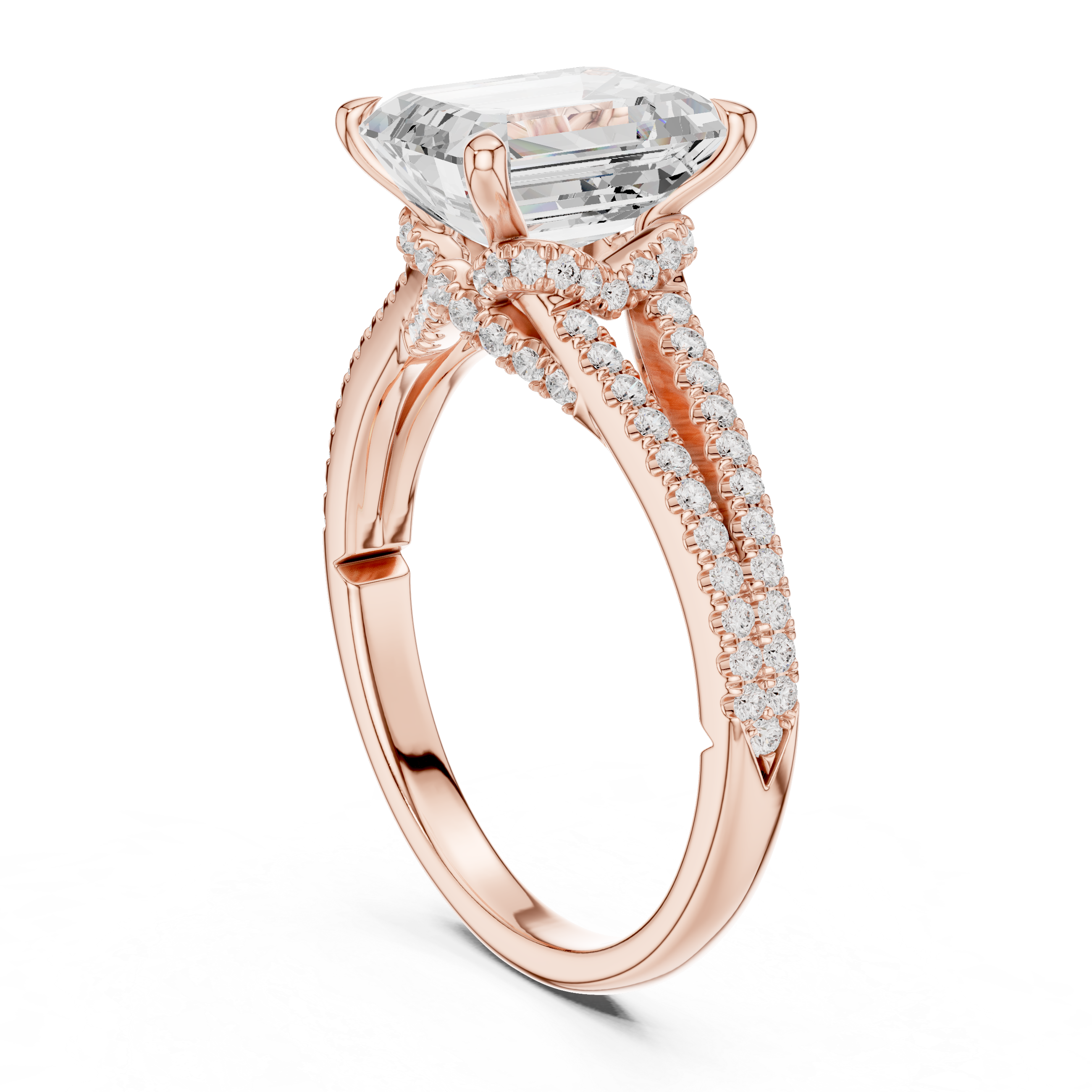 Emerald Cut Split Shank Pavé Engagement Ring with Twisted Diamond Gallery