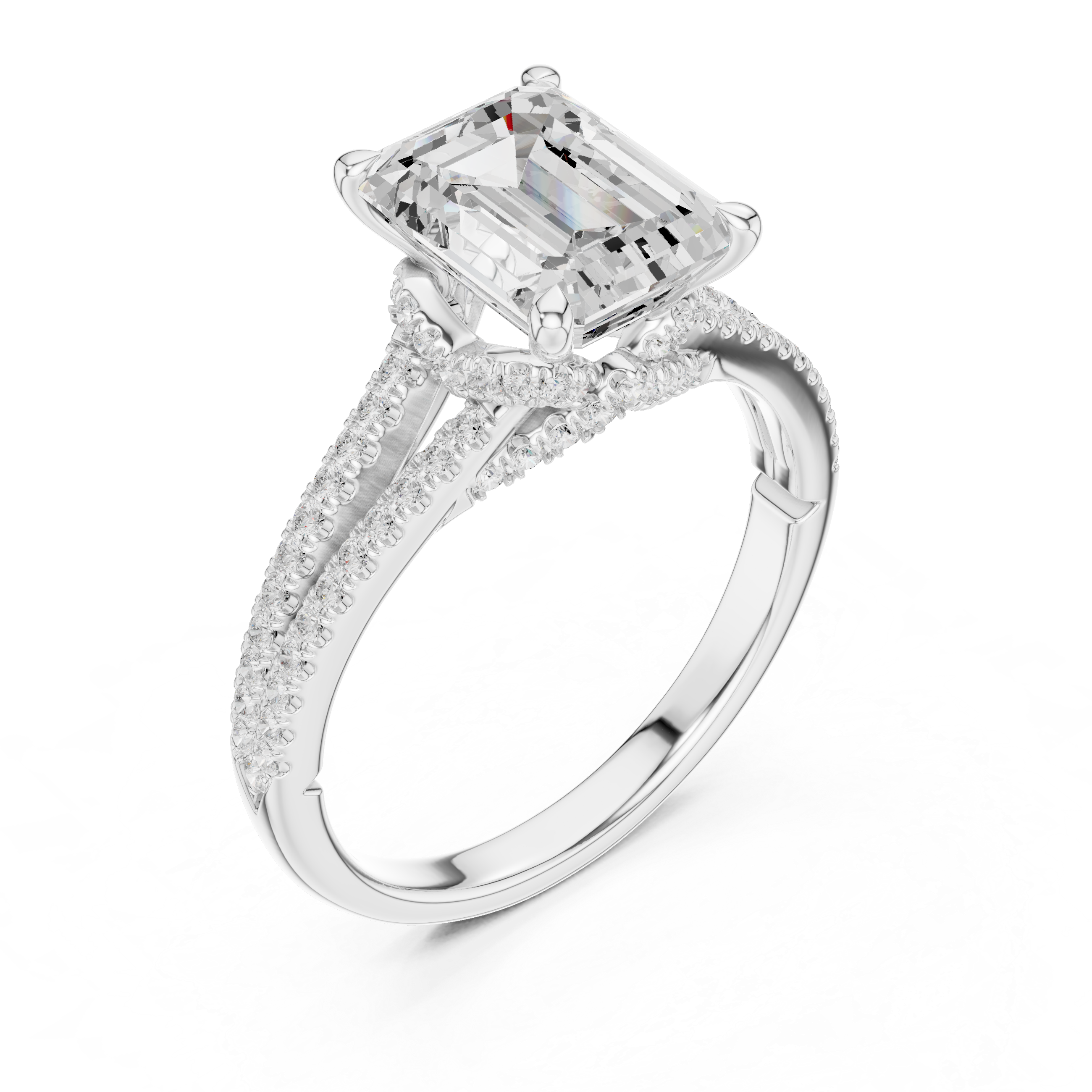 Emerald Cut Split Shank Pavé Engagement Ring with Twisted Diamond Gallery
