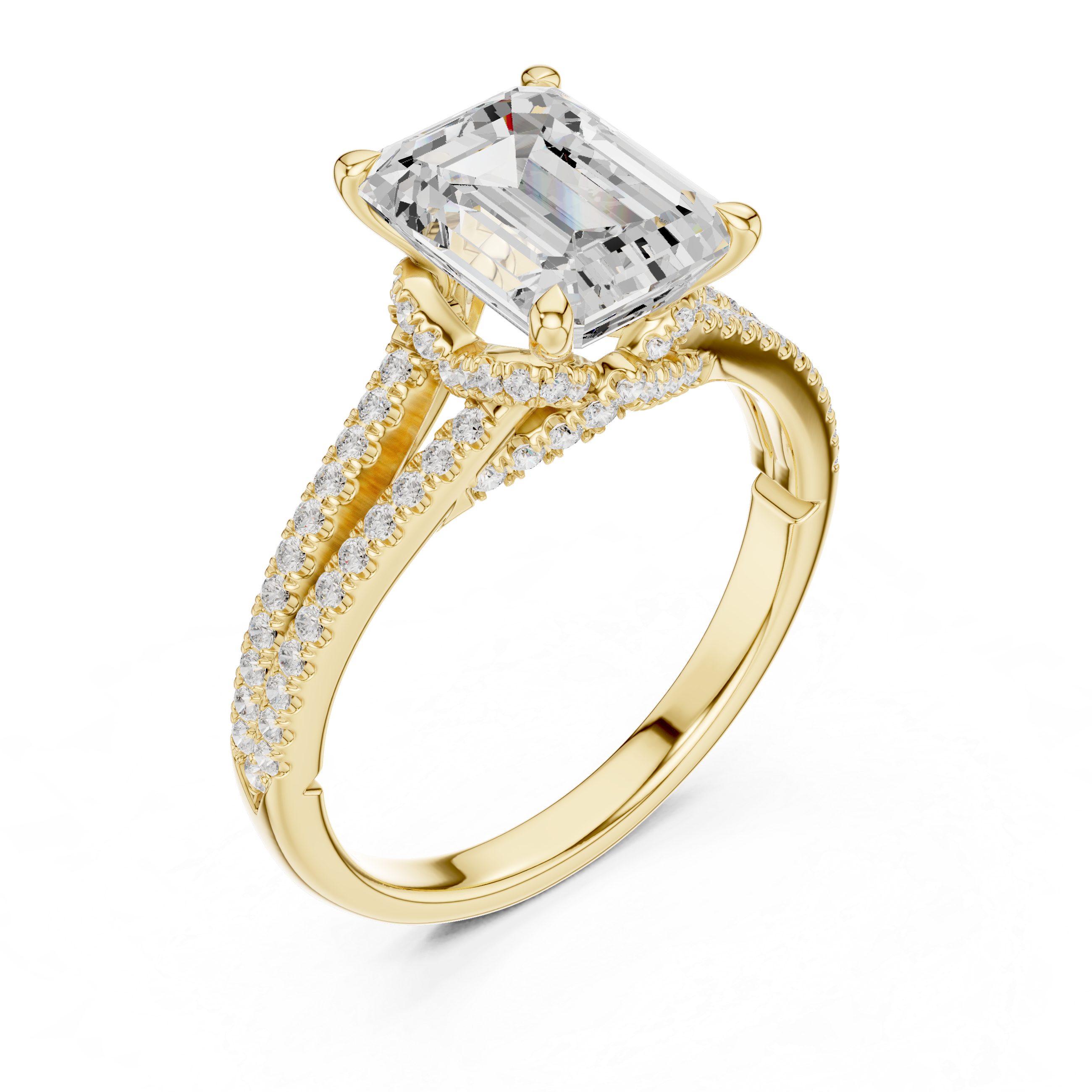 Emerald Cut Split Shank Pavé Engagement Ring with Twisted Diamond Gallery